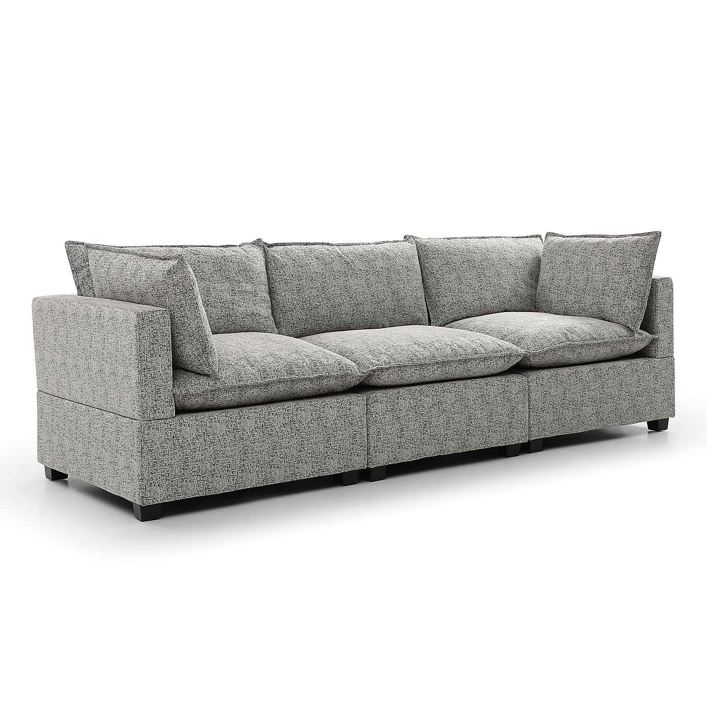 Moda 3 Seater Modular Sofa, Light Grey Boucle