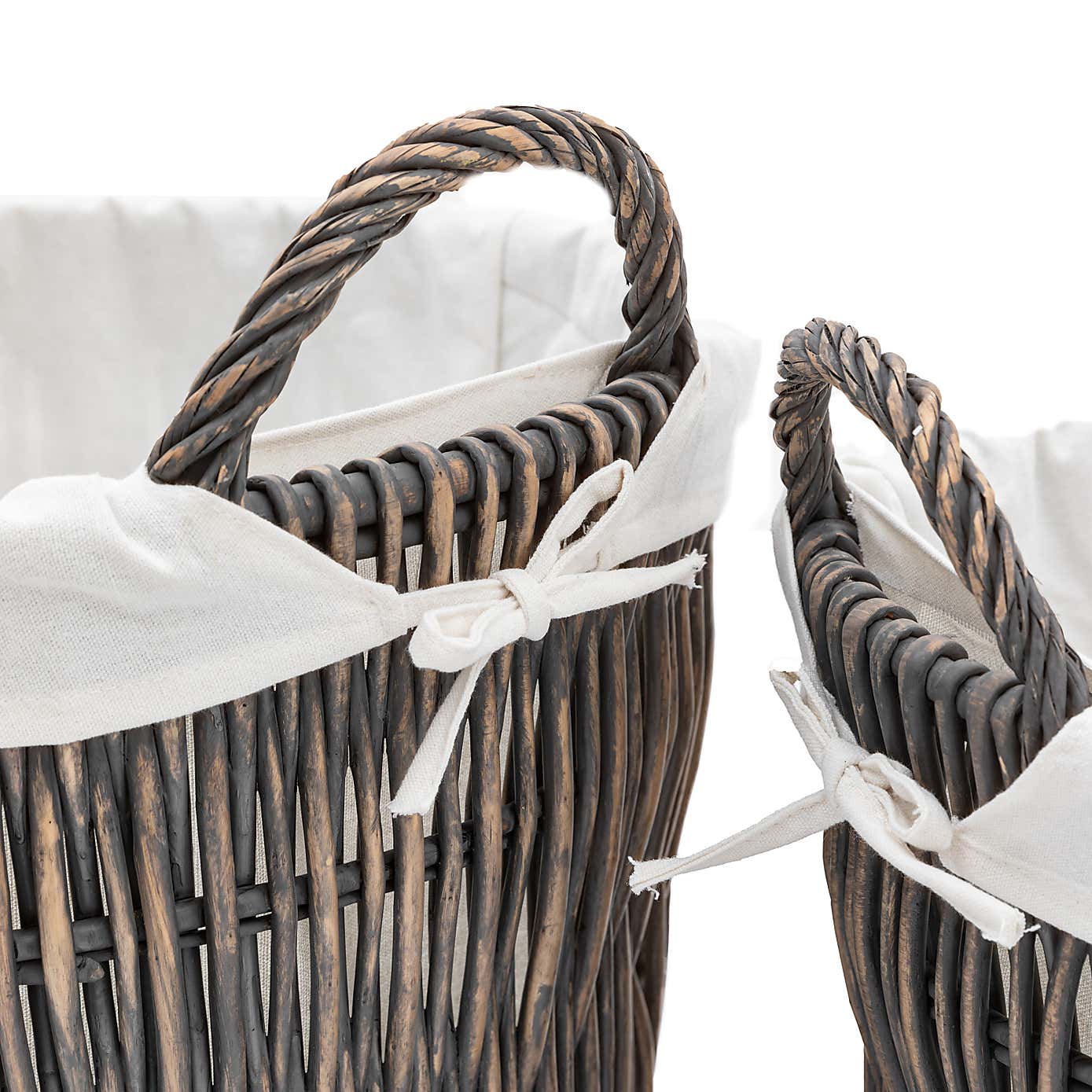 Set of 2 Linen Lined Nest Storage Baskets