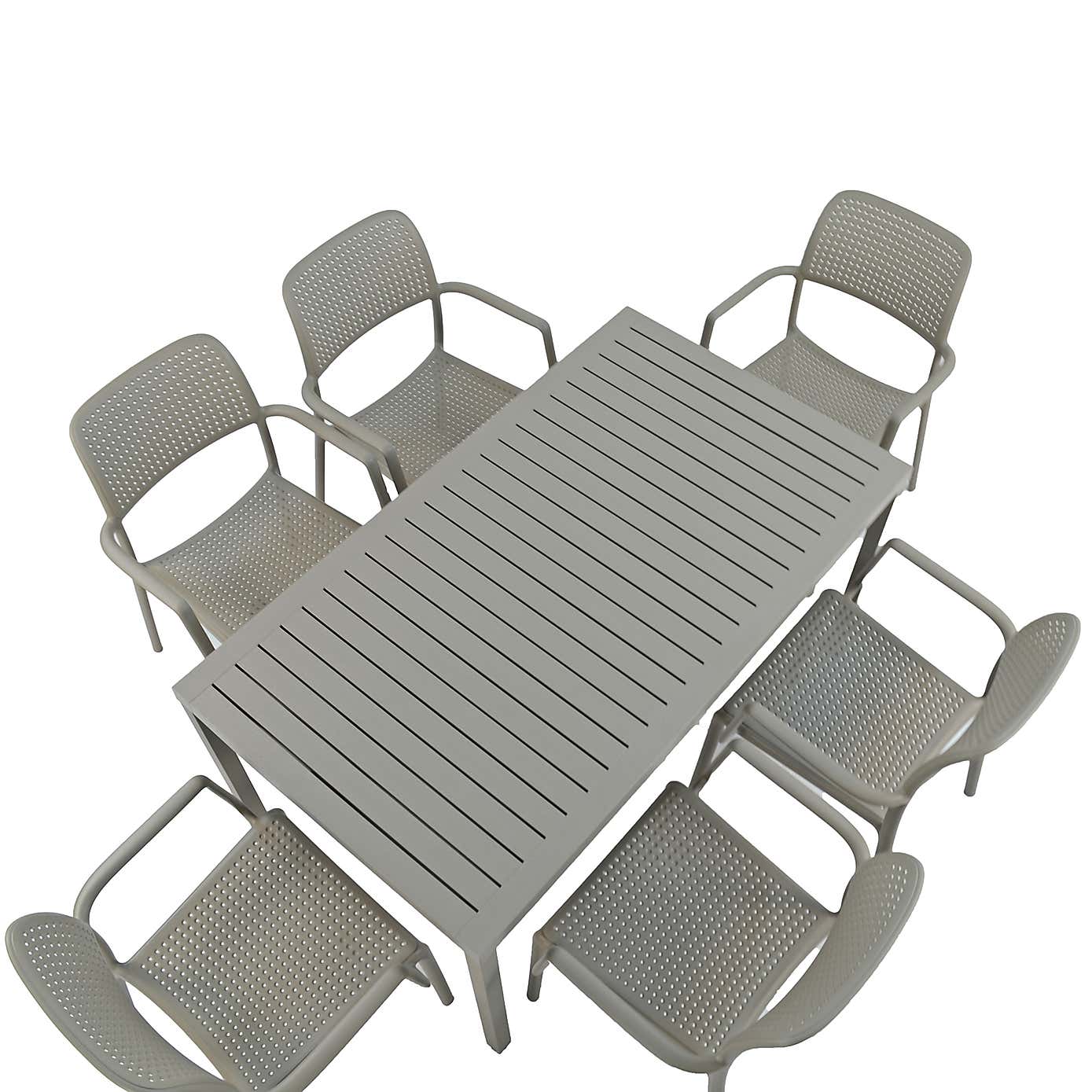 Cube Dining Table with 6 Bora Chair Set Turtle Dove