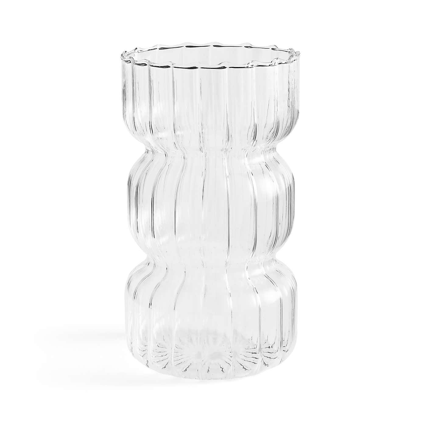 Double Waisted Ribbed Glass Vase