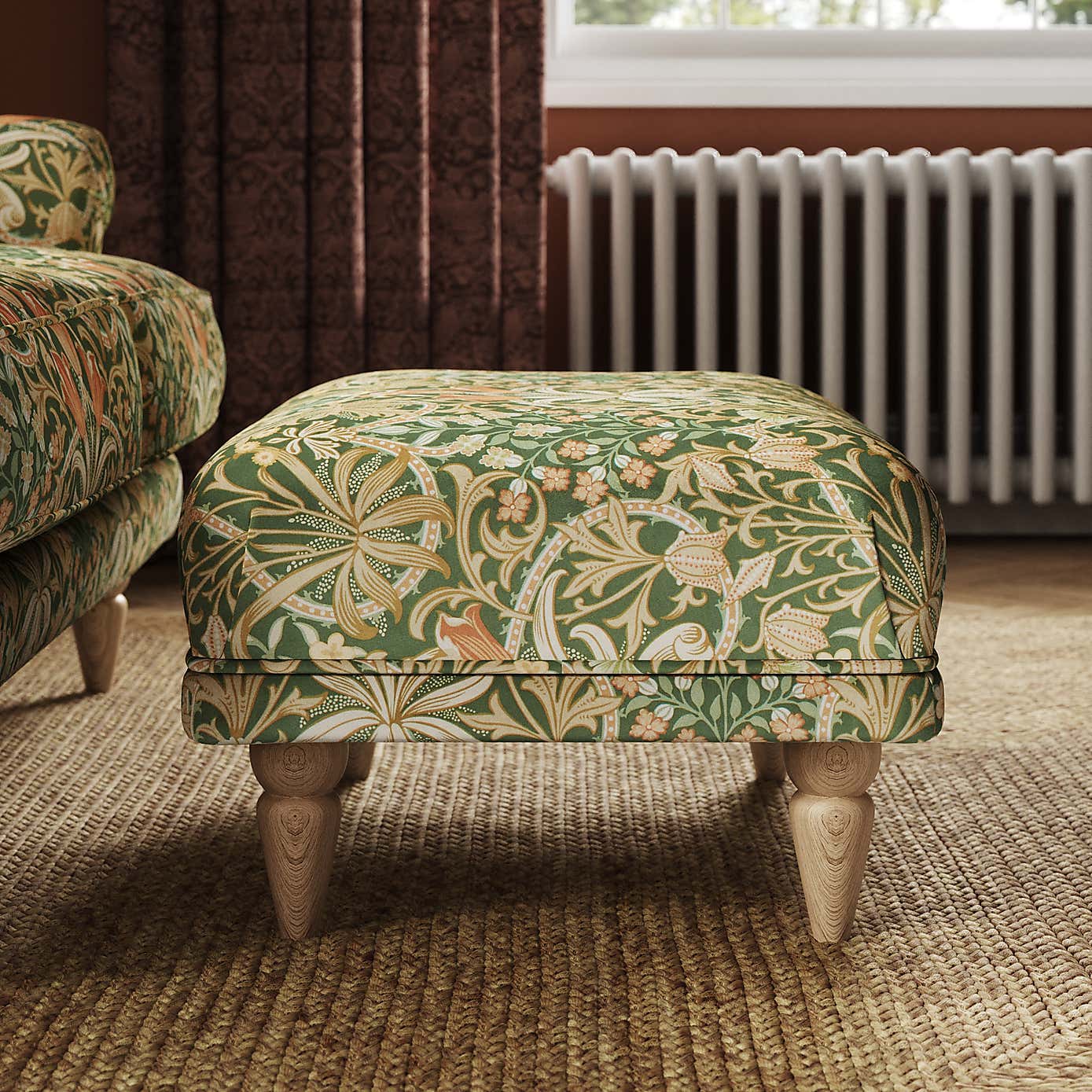 Jolene William Morris Woodland Weeds Print Velvet Footstool