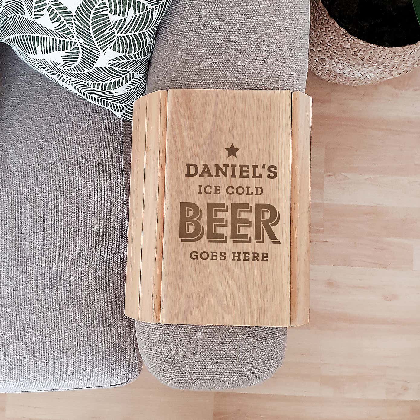 Personalised Beer Goes Here Wooden Sofa Tray