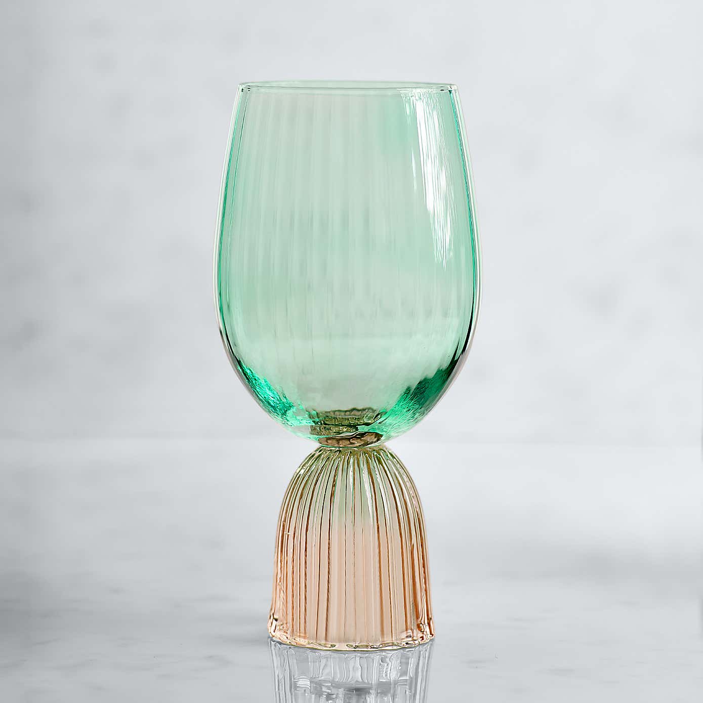 Set of 2 Florence Apricot & Green Wine Goblets