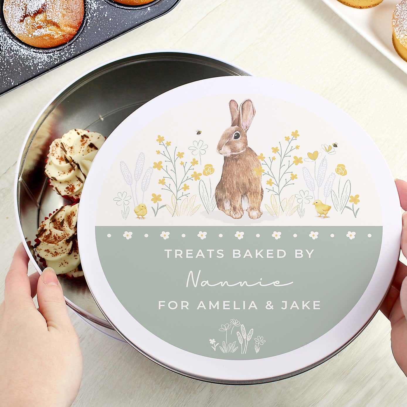 Personalised Spring Bunny Metal Cake Tin