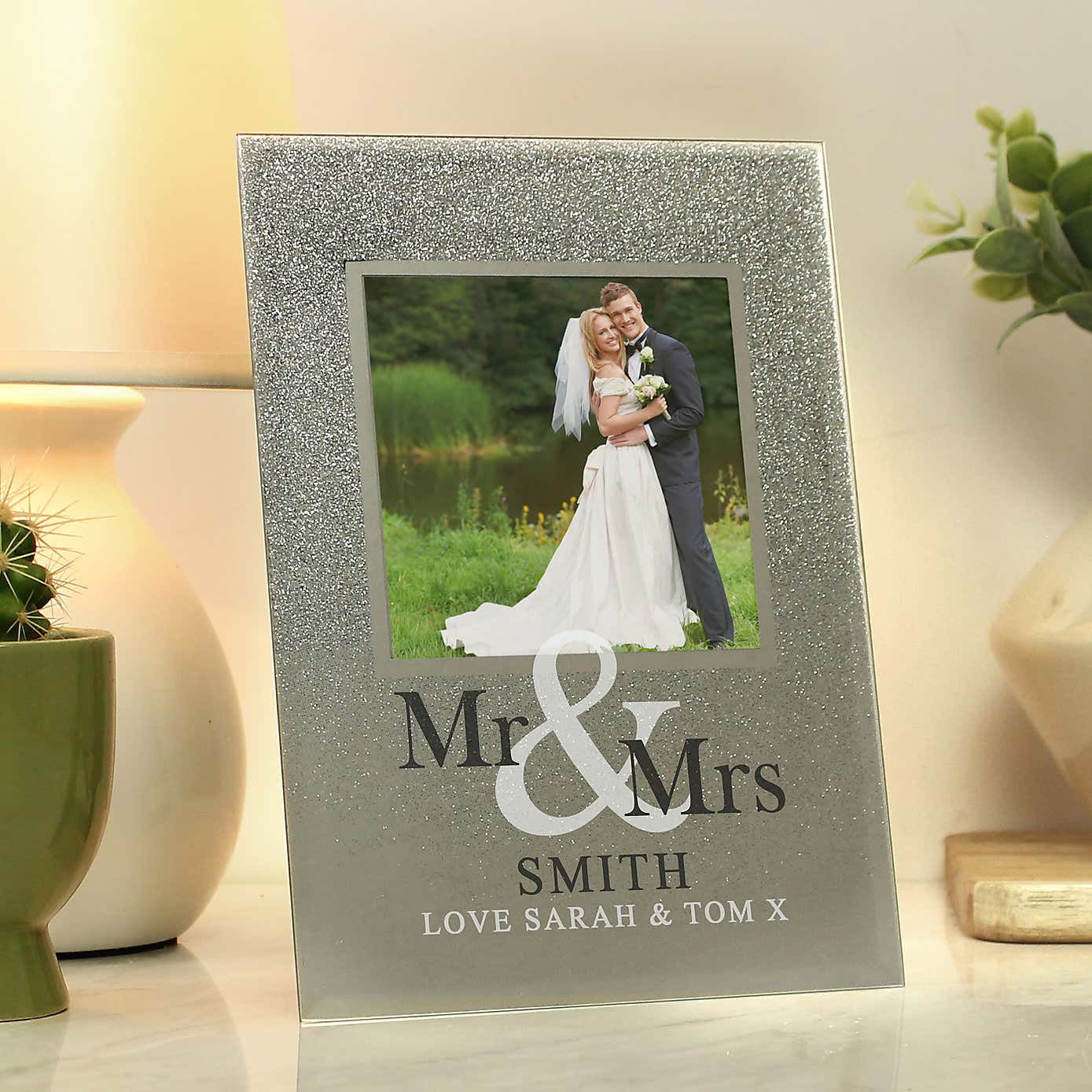 Personalised Mr and Mrs Glitter Glass Photo Frame