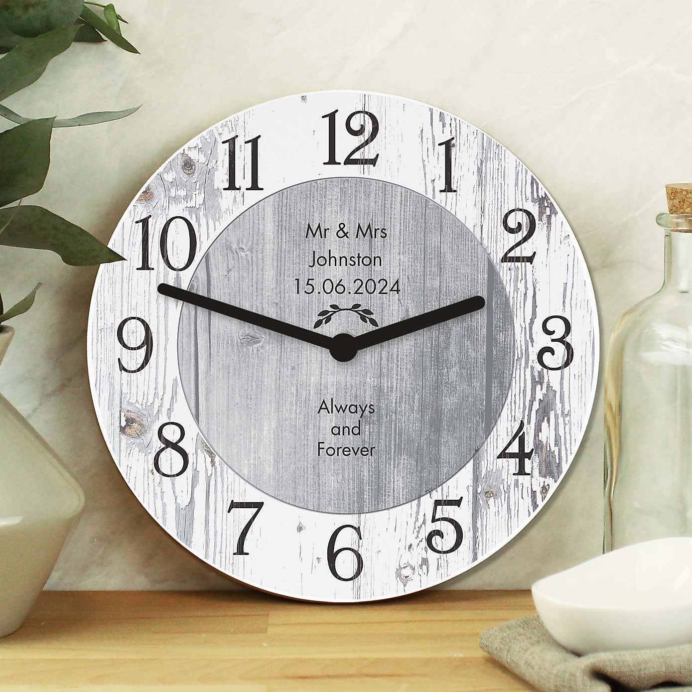 Personalised Message Shabby Chic Large Wooden Clock