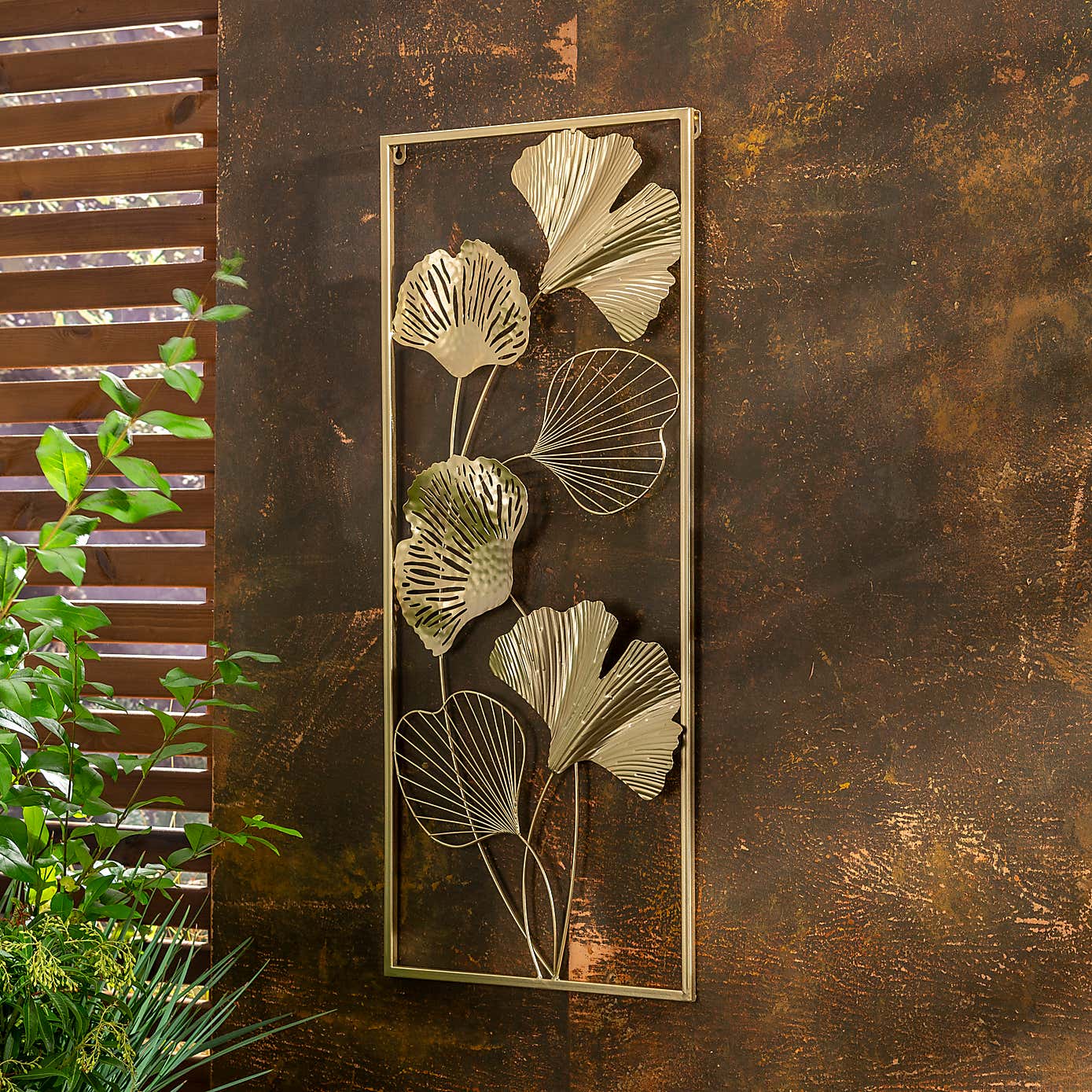 Indoor Outdoor Luxe Gold Ginkgo Panel Wall Art 80cm
