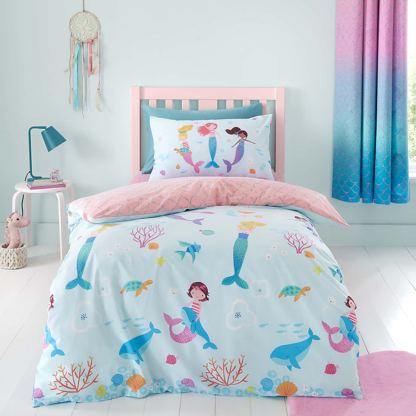 Catherine Lansfield Mermaid Reversible Single Duvet Cover & Pillowcase Set