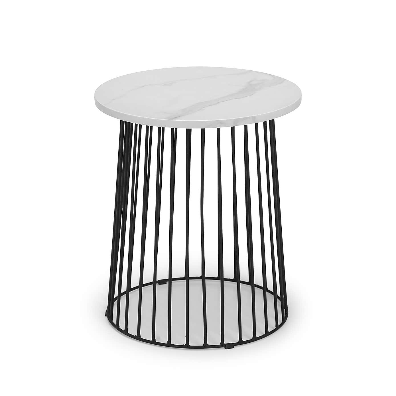 Broadway Round White Marble Lamp Table