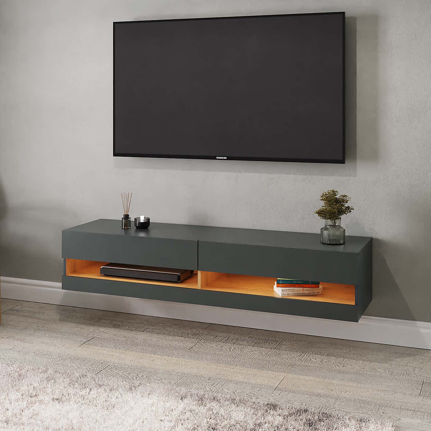 Delta 180cm Wall TV Unit with LEDs for TVs up to 80"
