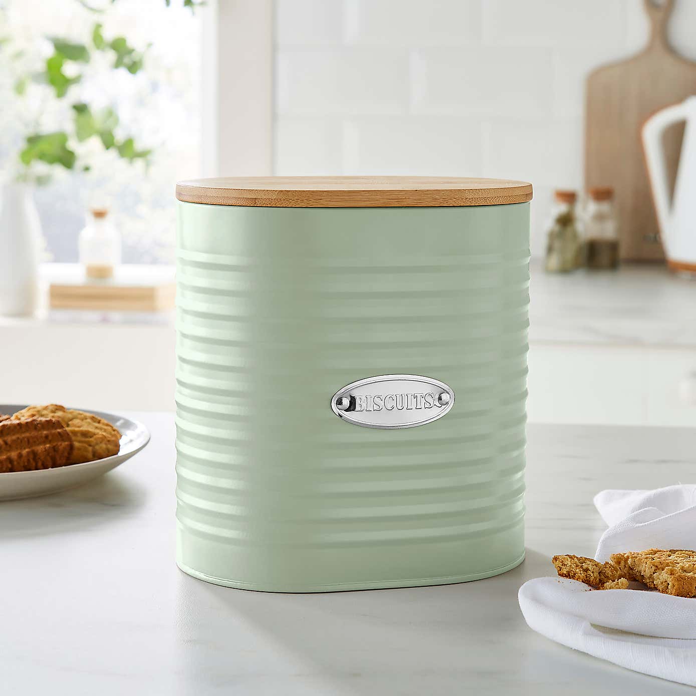 Metal Biscuit Canister with Badge Sage