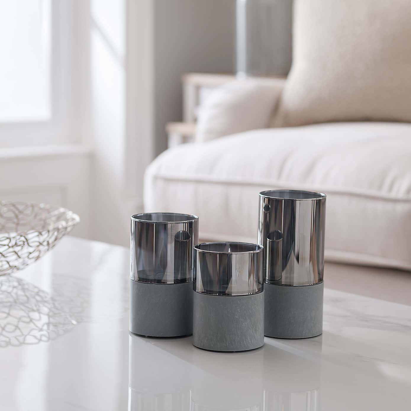 Set of 3 Grey Glass LED Candles