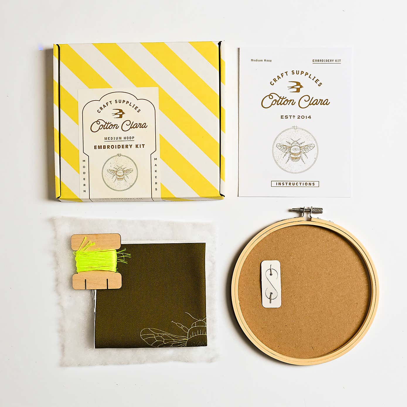 Cotton Clara Bee Khaki Embroidery Hoop Kit