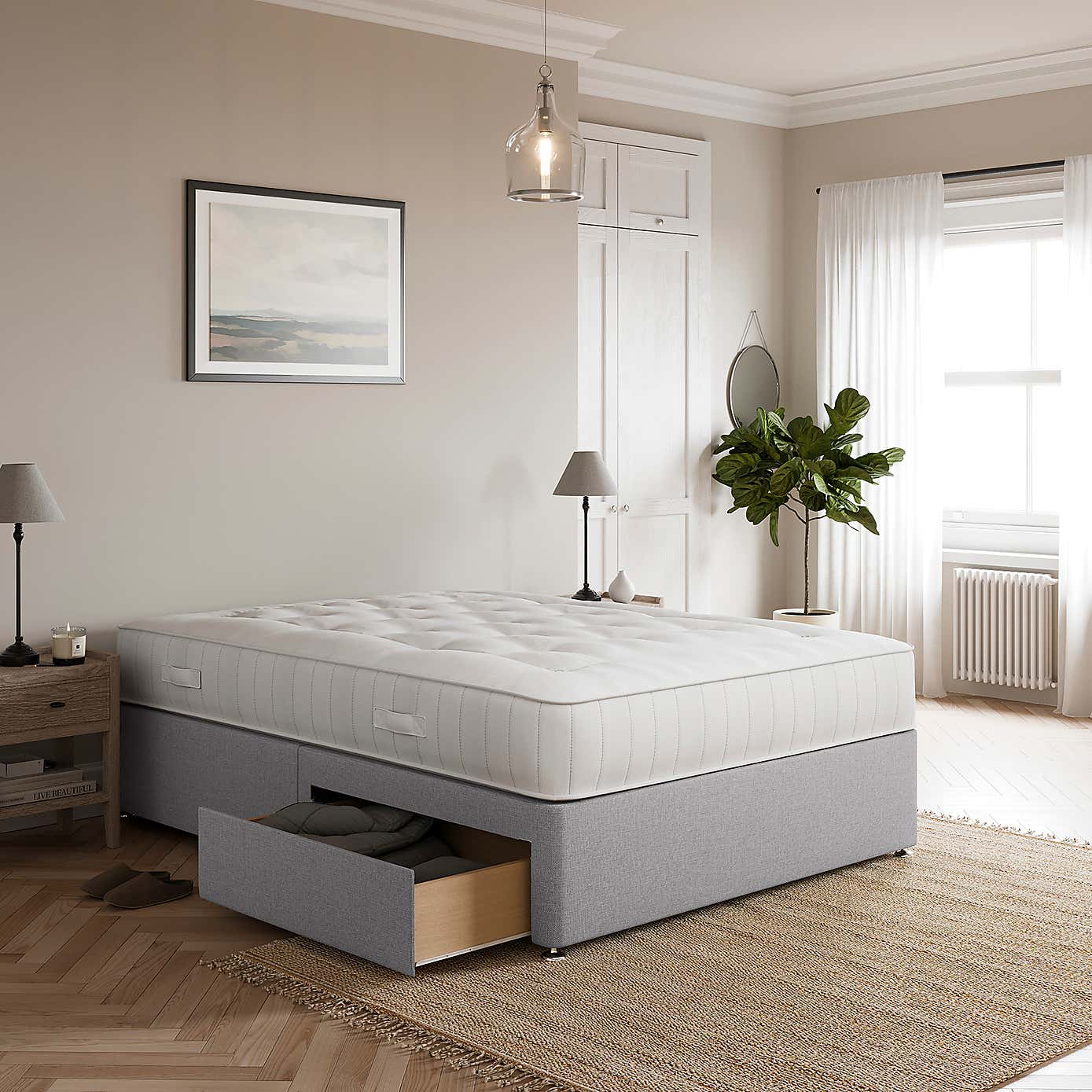 Fogarty Traditional 1000 Pocket Mattress Divan Set, Faux Linen