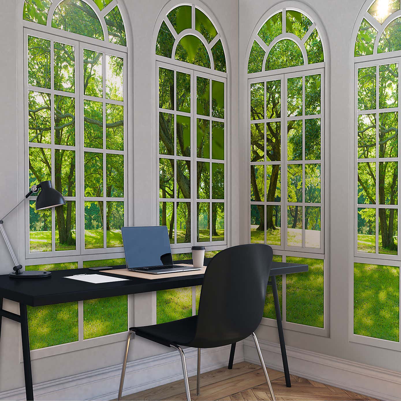 Arch Windows White Mural