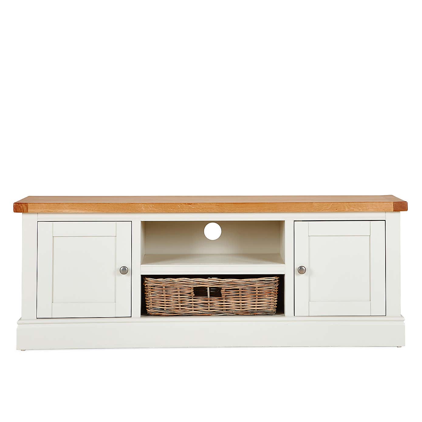 Compton Ivory Wide TV Stand with Baskets