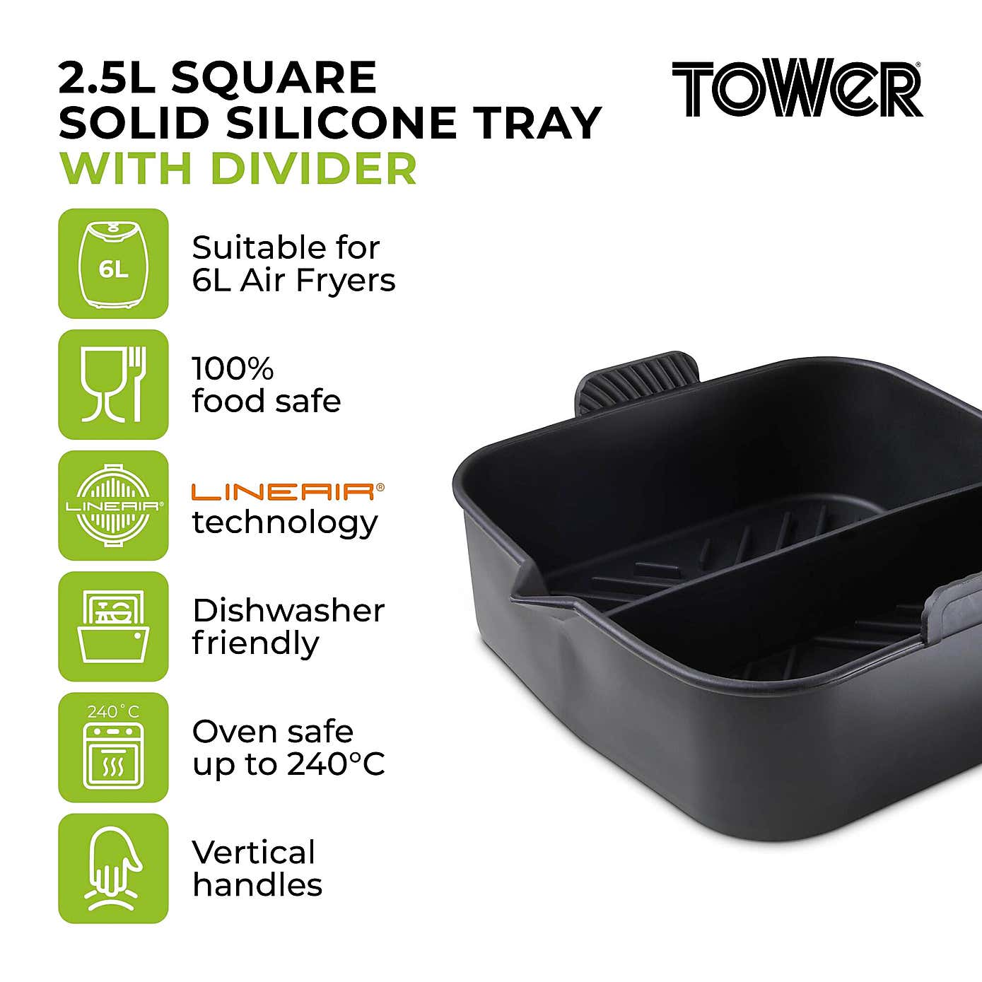Tower Square Solid Tray With Divider