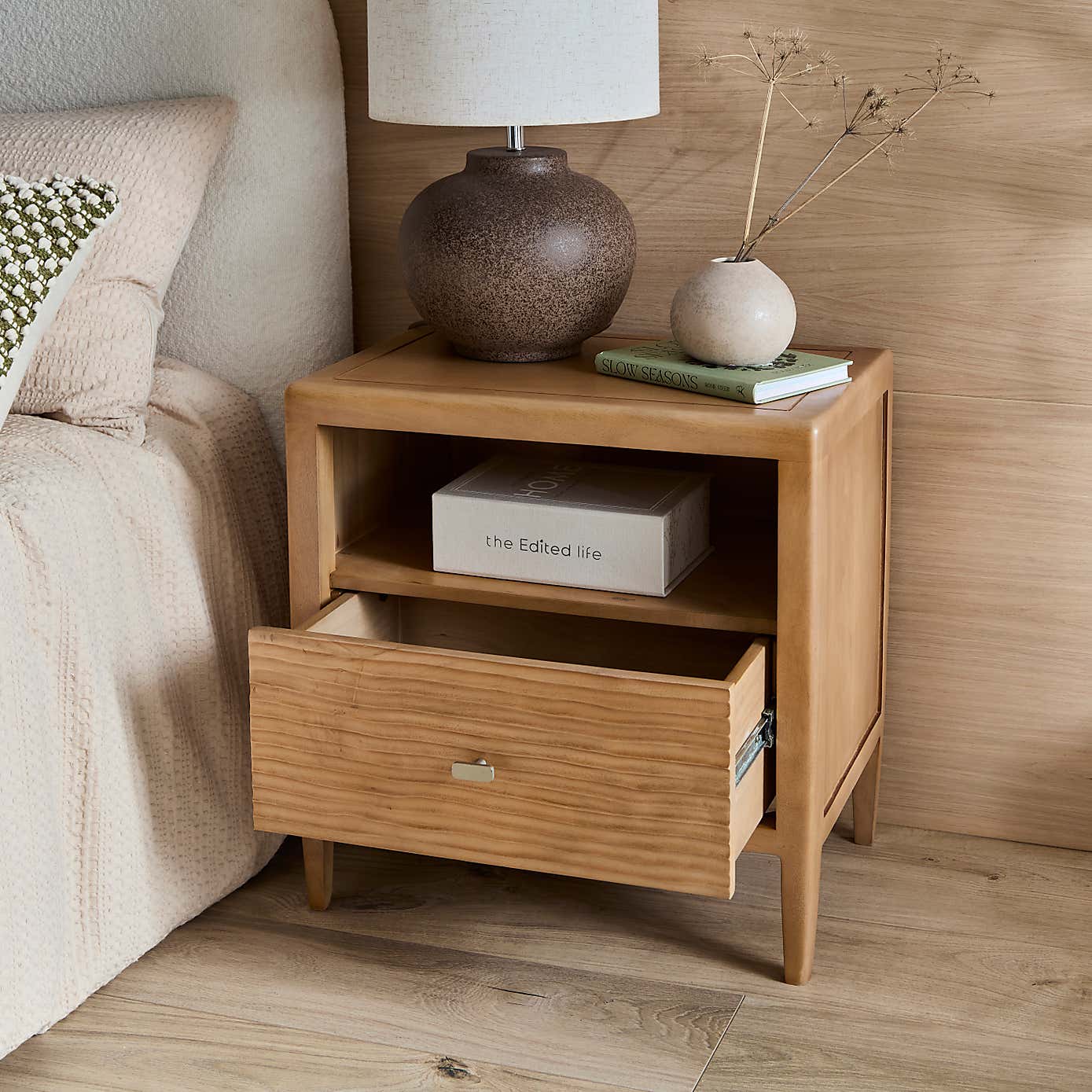 Olsson Hand Carved 1 Drawer Bedside Table