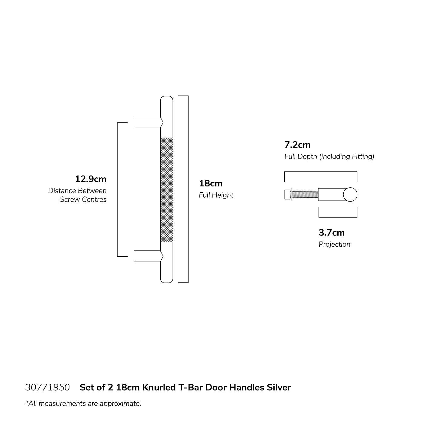 Set of 2 Knurled T-Bar Door Handles