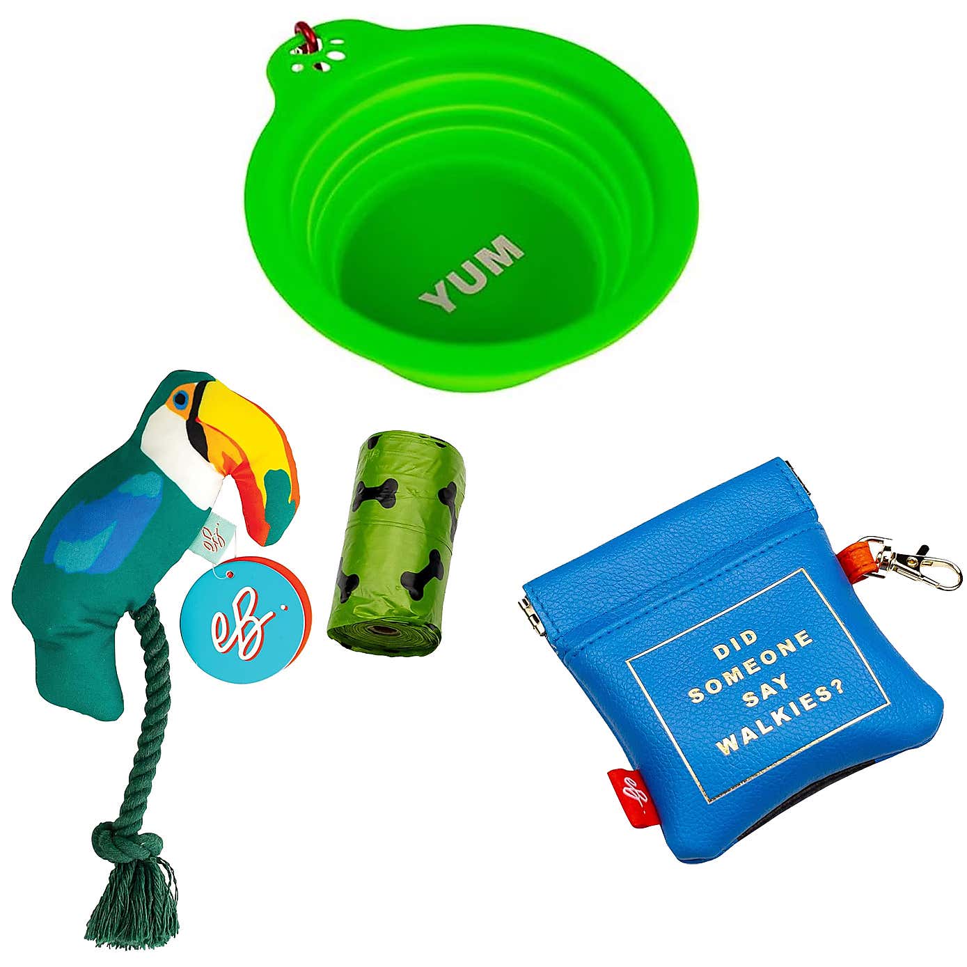Emily Brooks Dog Bowl, Toucan Toy and Treat Pouch