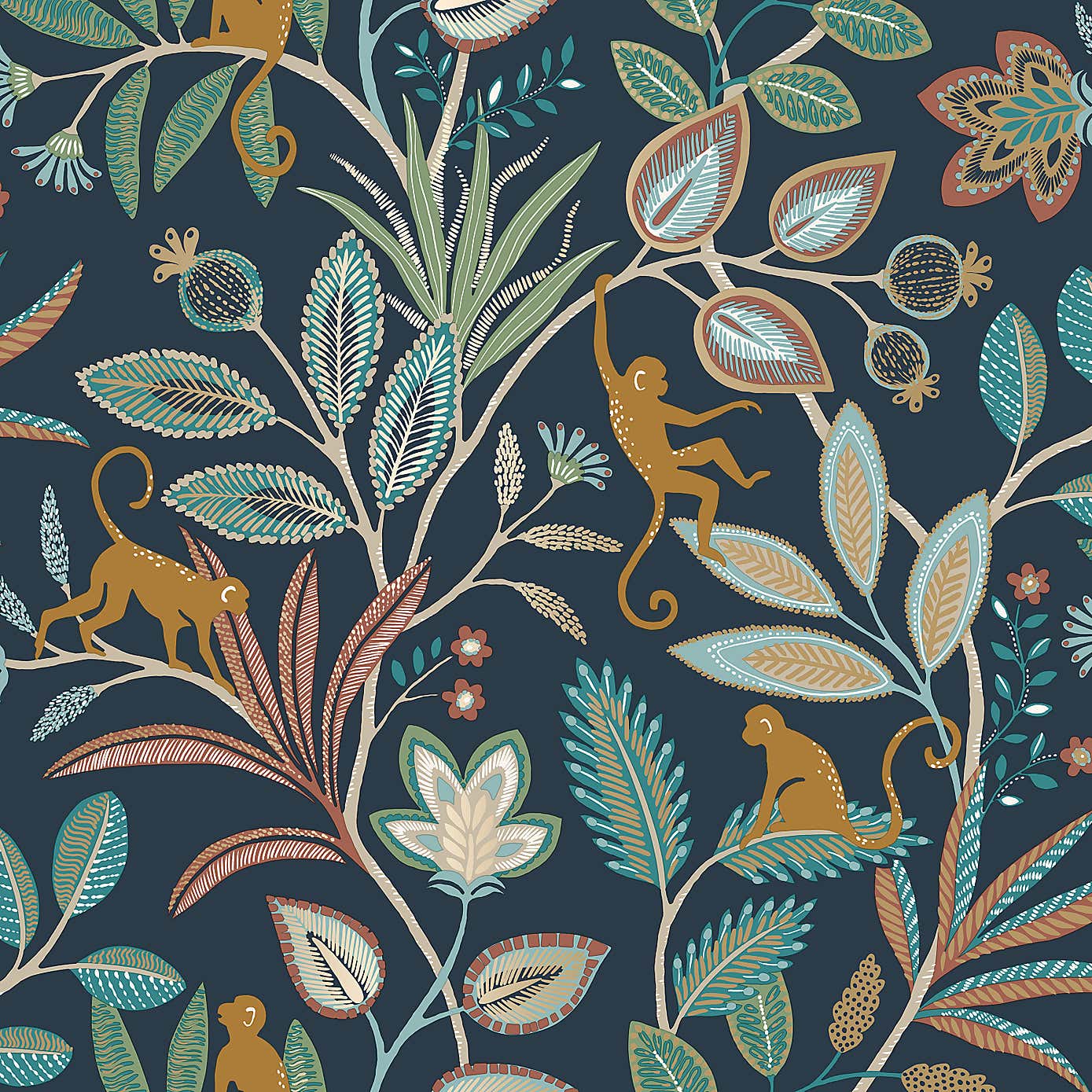 Monkey Walk Ochre Wallpaper