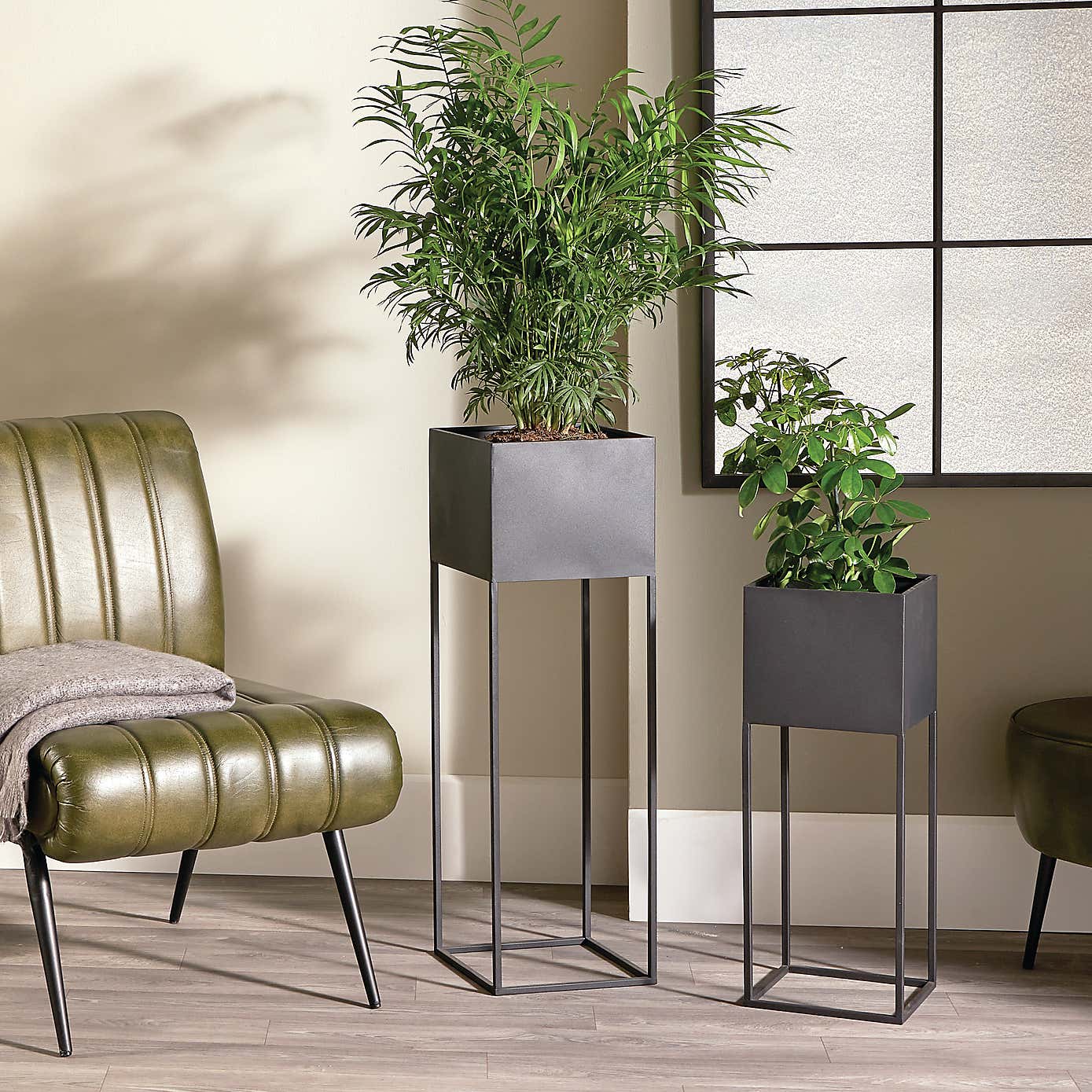 Set of 2 Square Graphite Metal Plant Stands