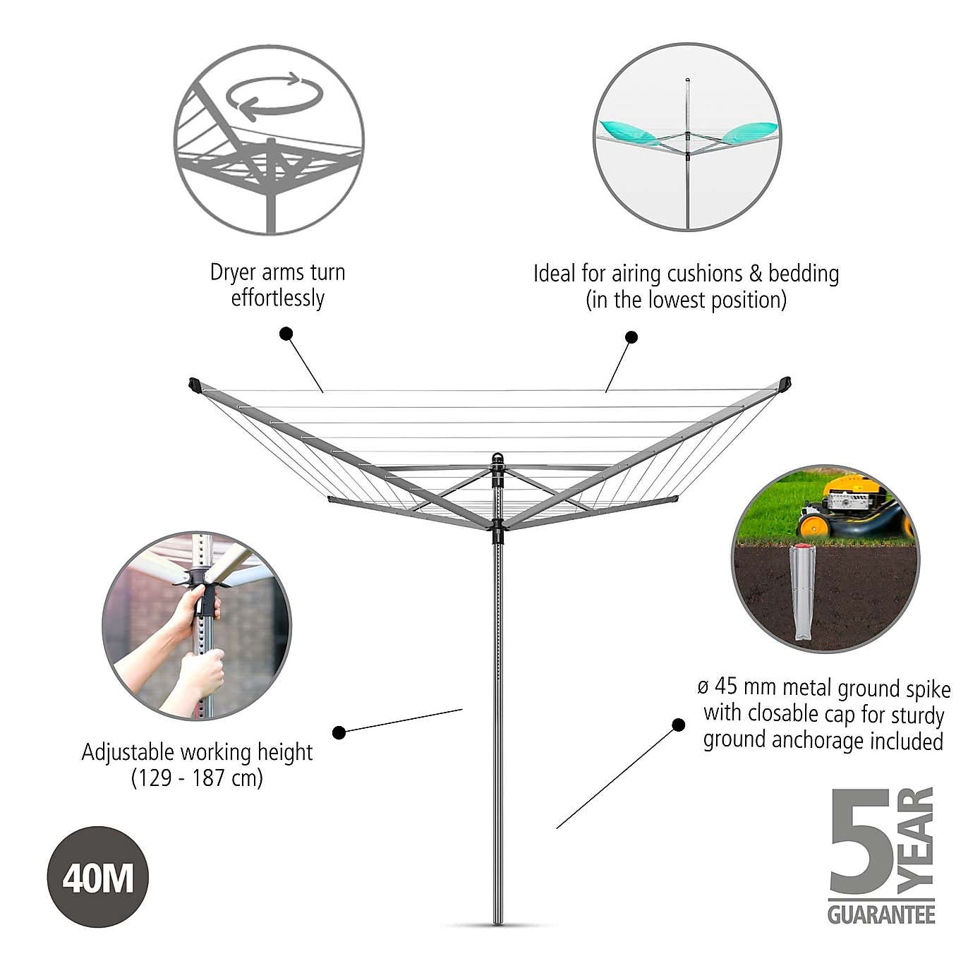 Brabantia Lift O Matic 40m Rotary Clothes Airer