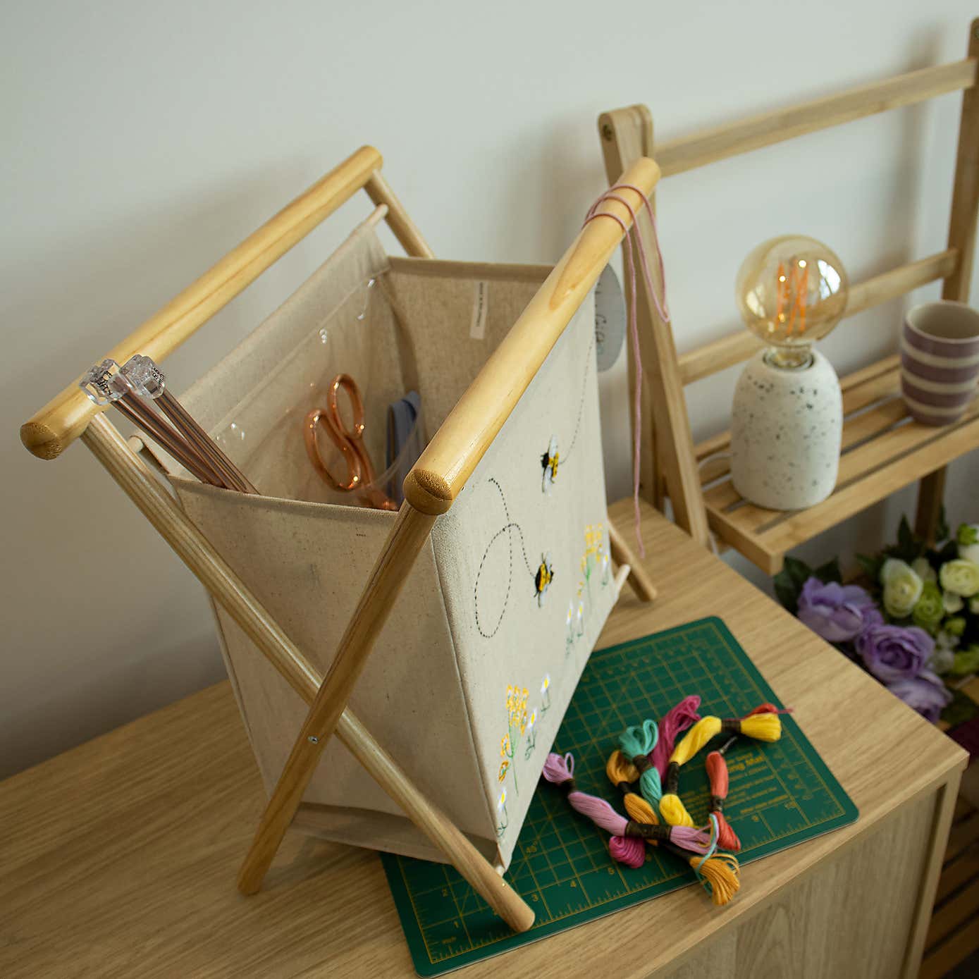 Hobby Gift Linen Bee Applique Knit Storage Natural