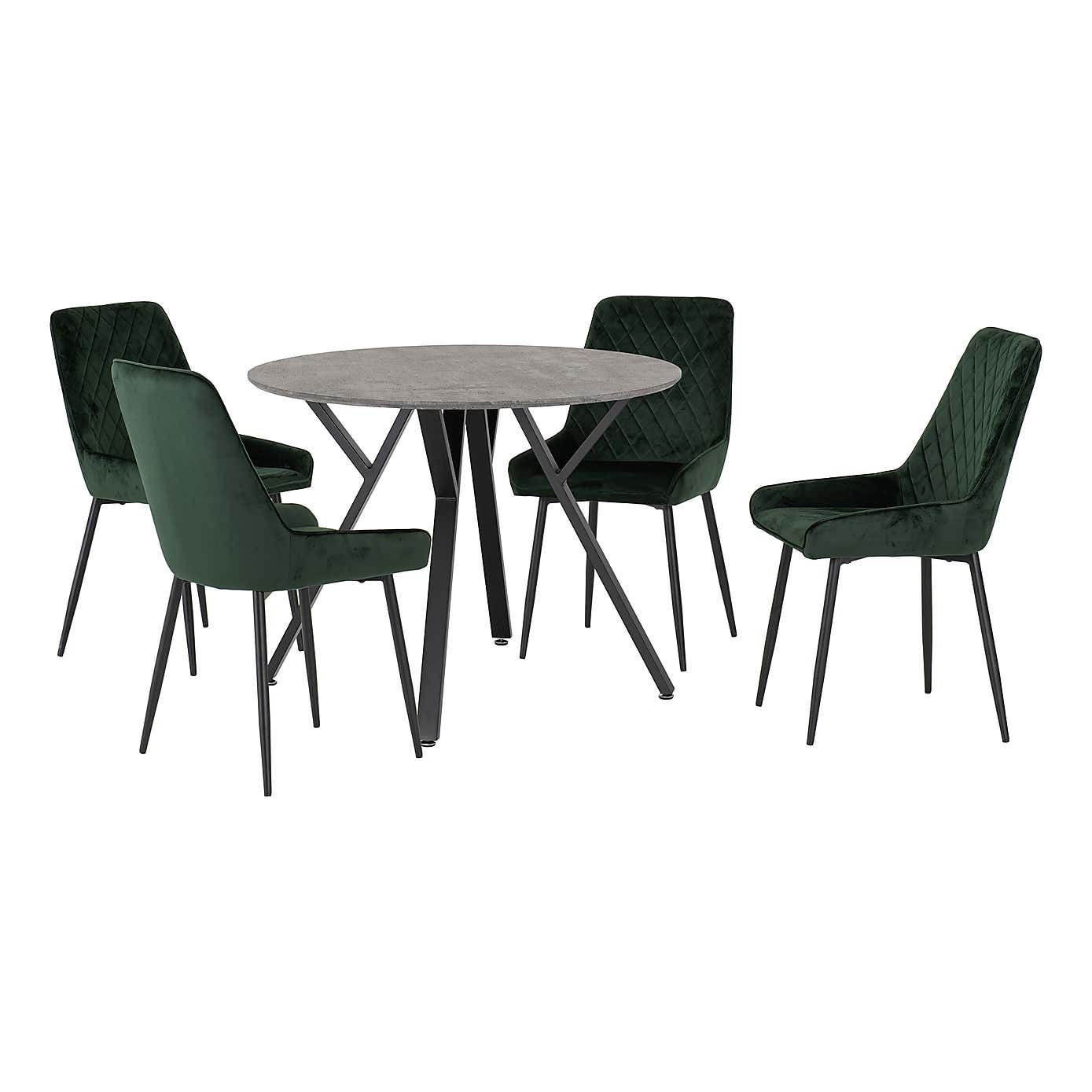 Athens Round Concrete Effect Dining Table with 4 Avery Blue Dining Chairs