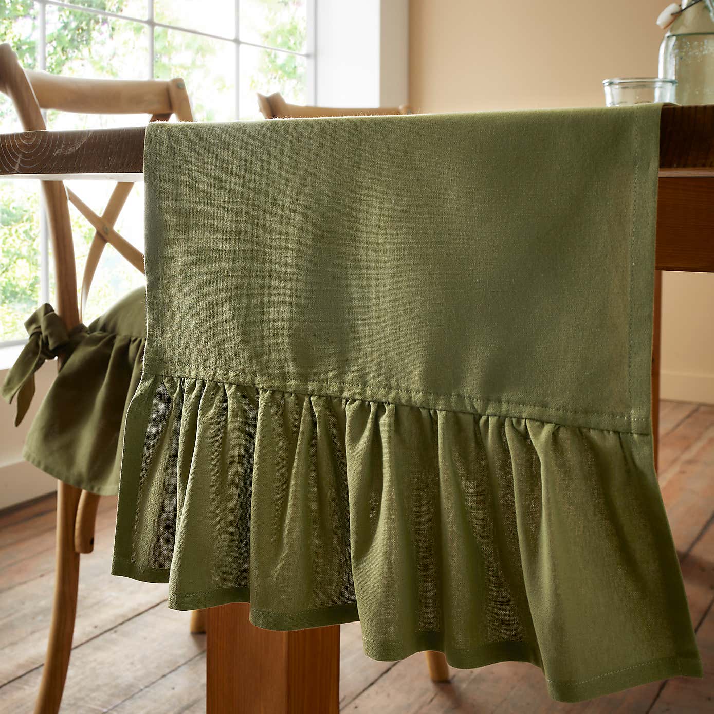 Olive Frill Cotton Table Runner