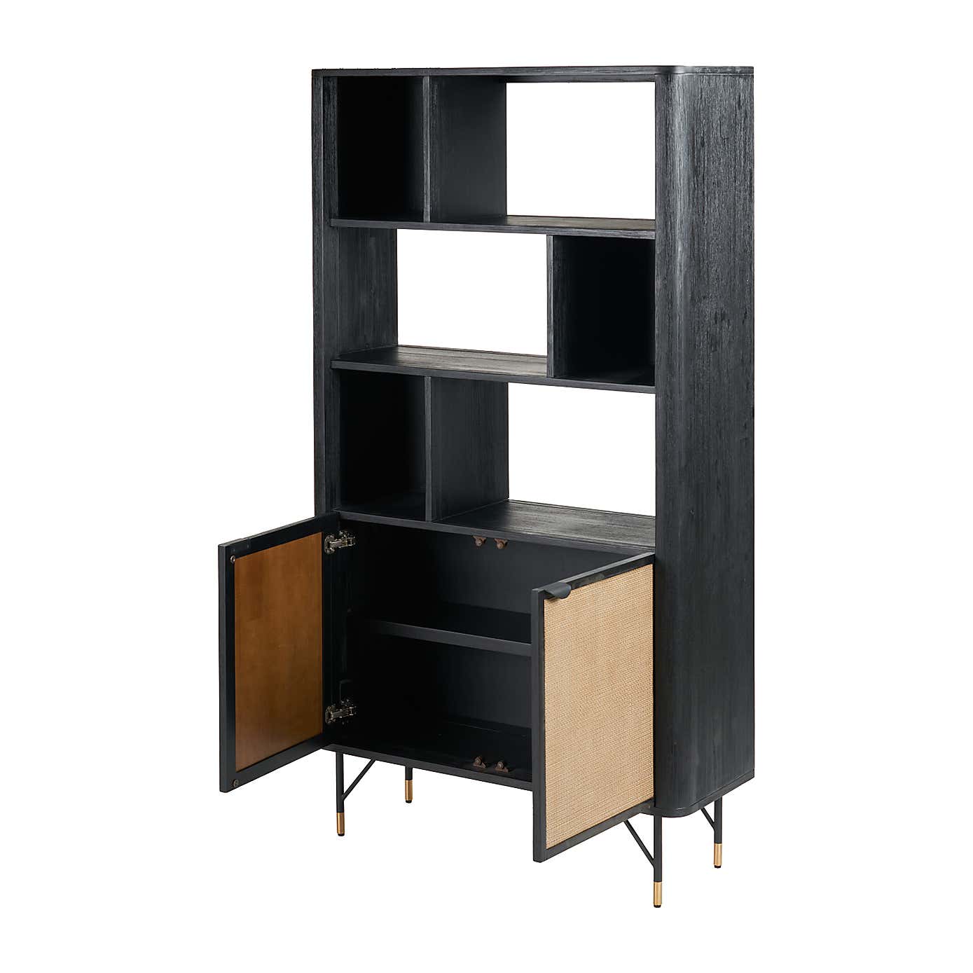 Fiji 2 Door Shelving Unit, Acacia Wood and Rattan