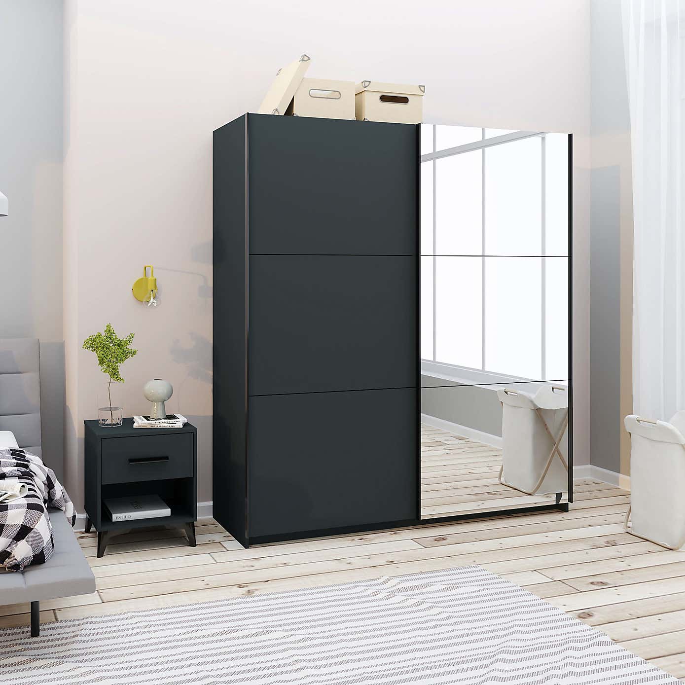 Norland Anthracite 2 Door Sliding Full Mirrored Wardrobe