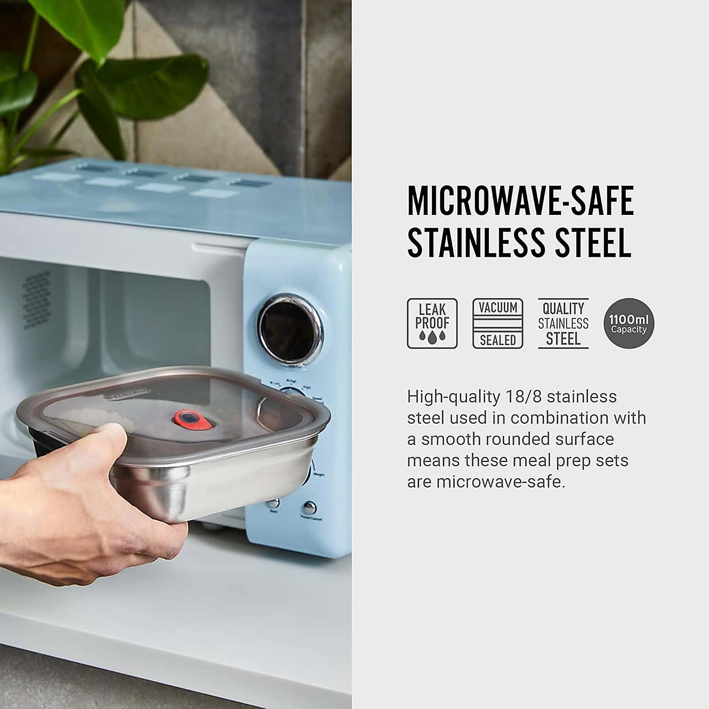 Black and Blum Microwaveable Steel Square Meal Prep Box