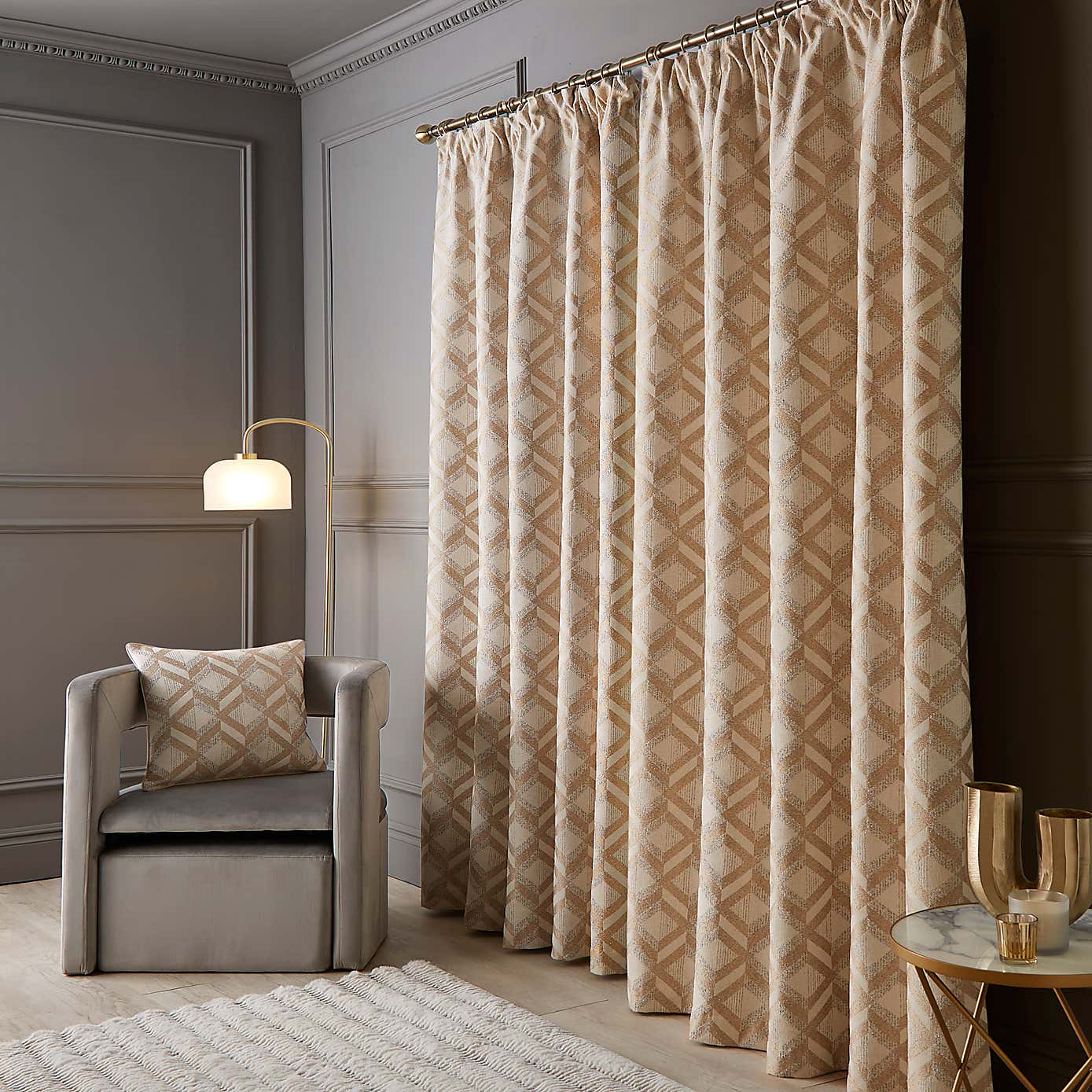 Luxe Jacquard Geo Pencil Pleat Curtains