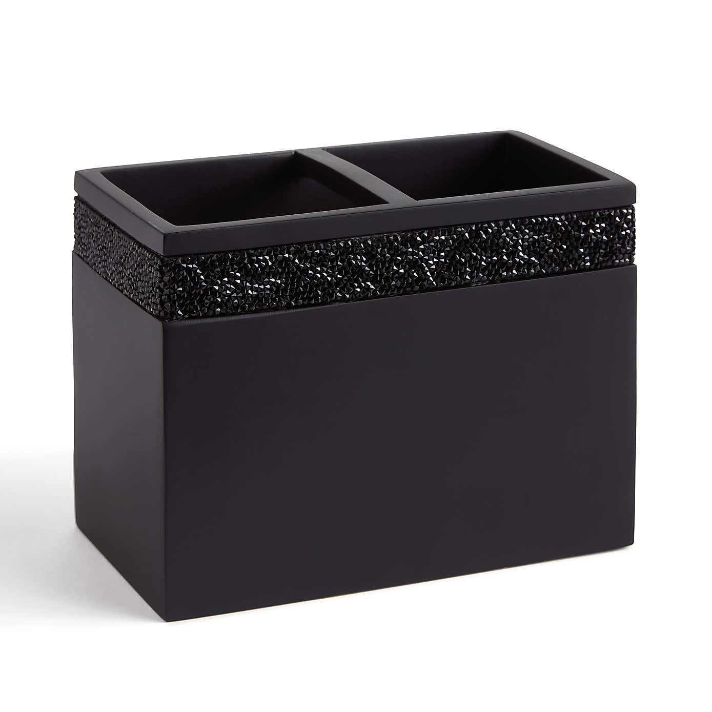 Sparkle Black Square Double Toothbrush Holder