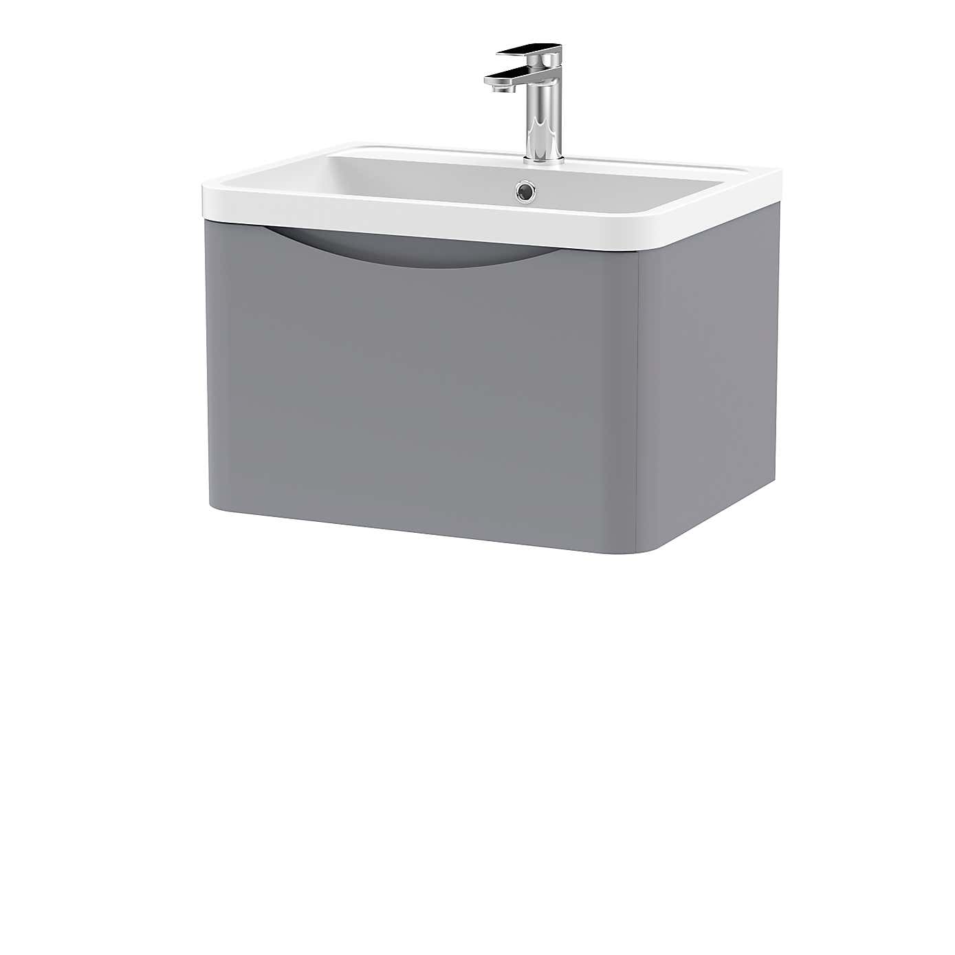 Lunar Wall Mounted 1 Drawer Vanity Unit with Polymarble Basin
