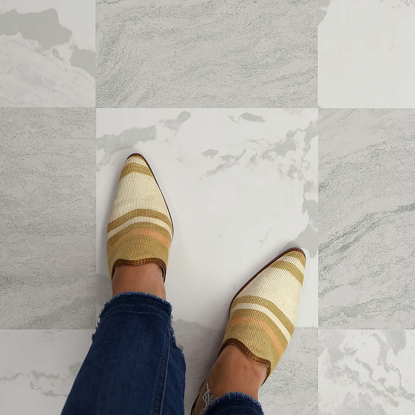 Bonneville Beige & White Peel and Stick Floor Tiles