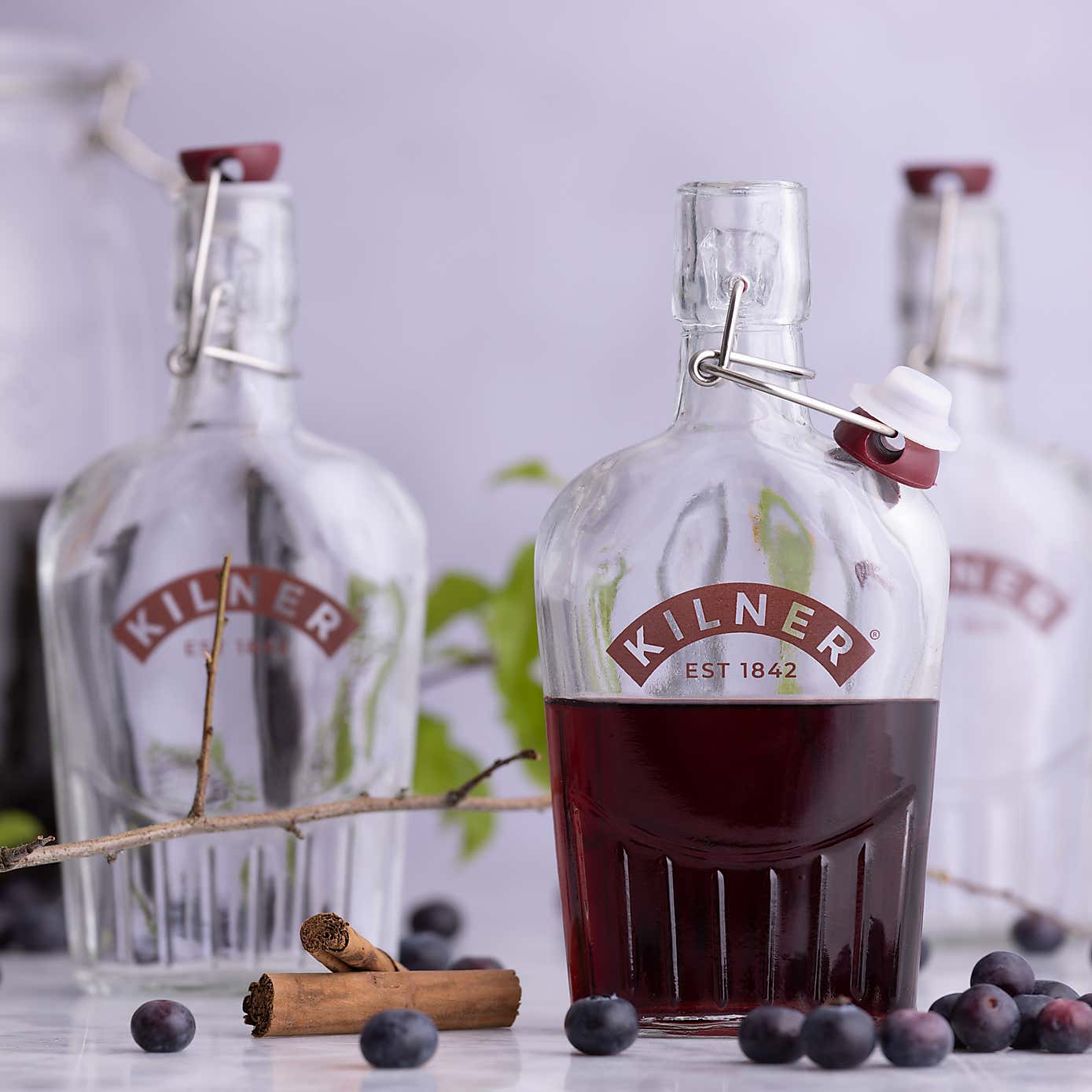 Kilner Set of 3 Clip Lock Sloe Gin Bottles, 0.3L