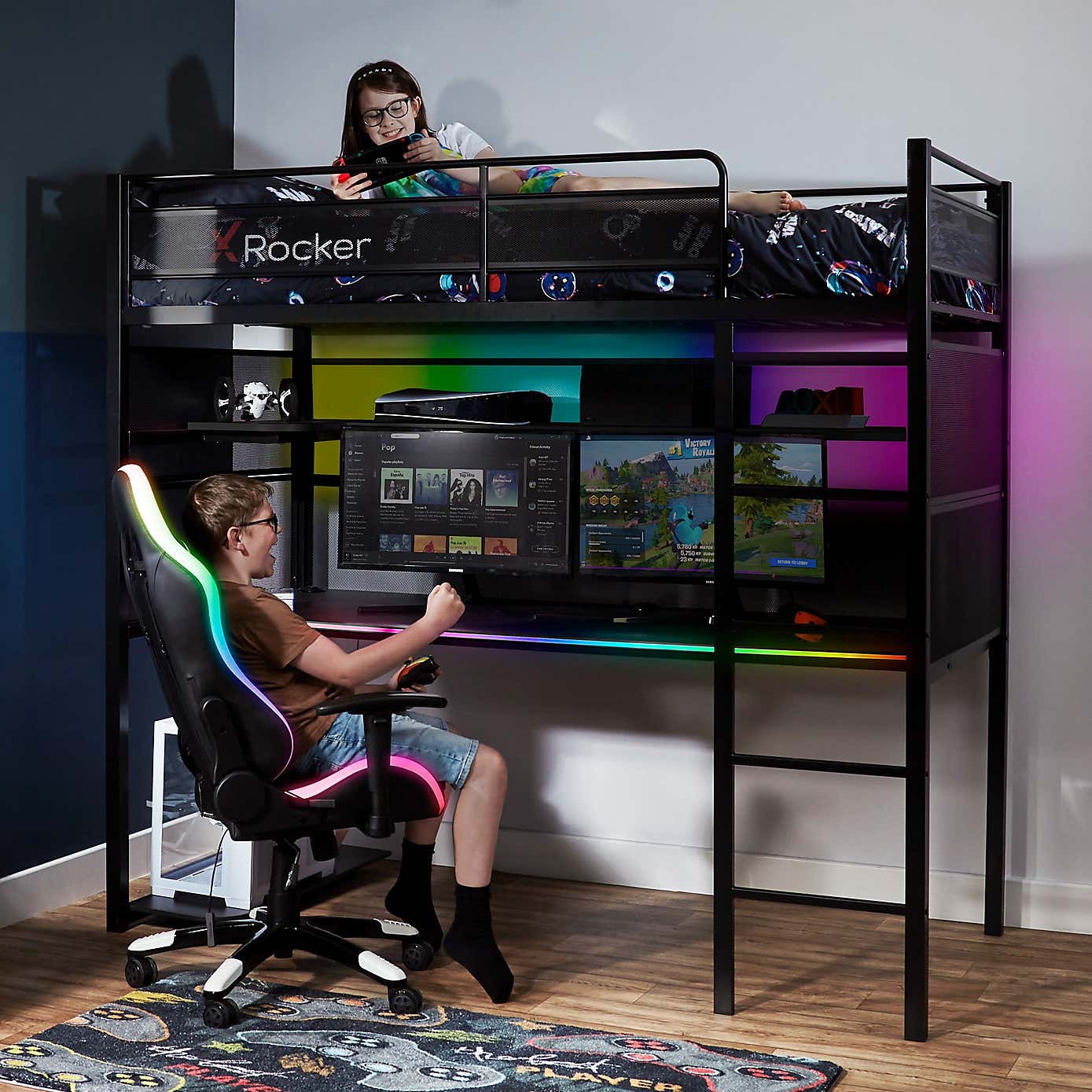 X Rocker Battle Bunk LED High Sleeper Gaming Bed