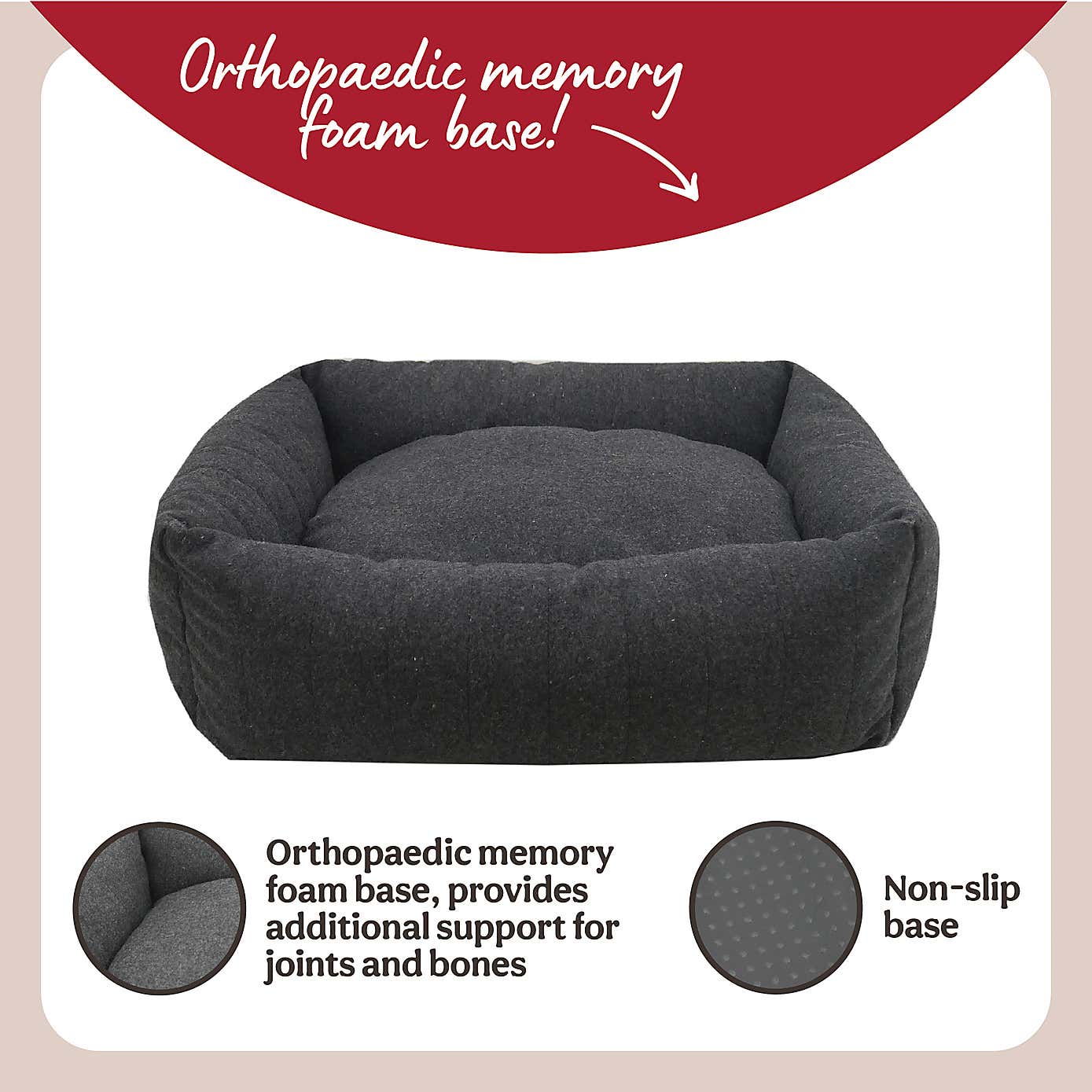 Rosewood Felt Grey Support Pet Bed
