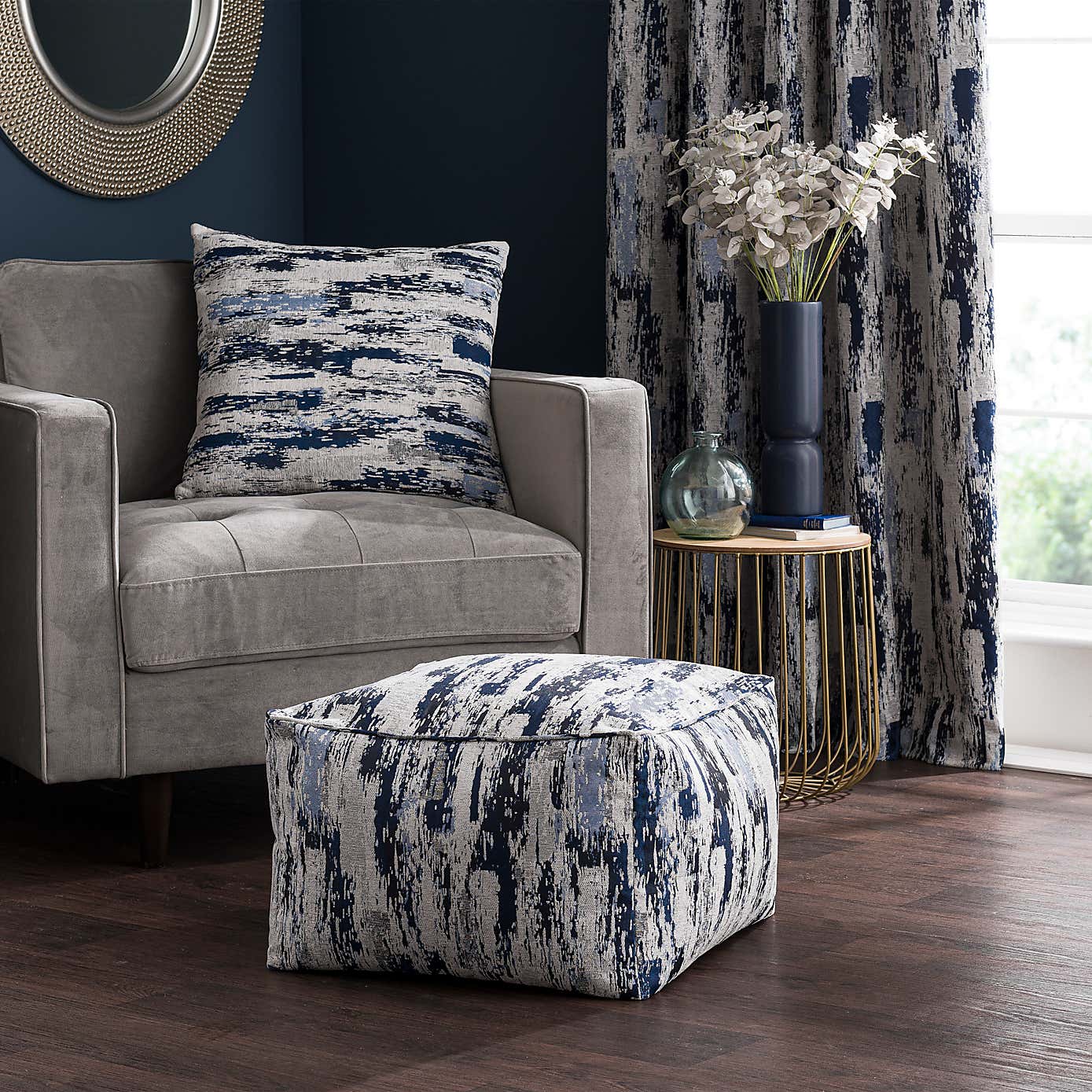 Abstract Global Navy Cube Pouffe