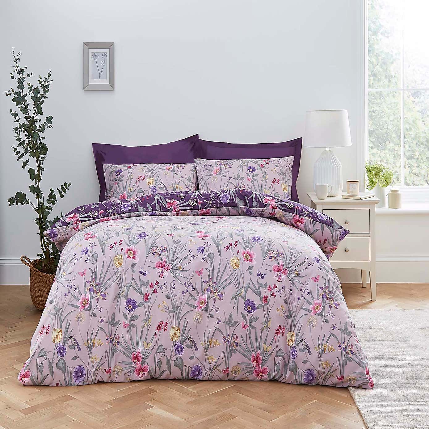 Fleur Floral Reversible Duvet Cover and Pillowcase Set