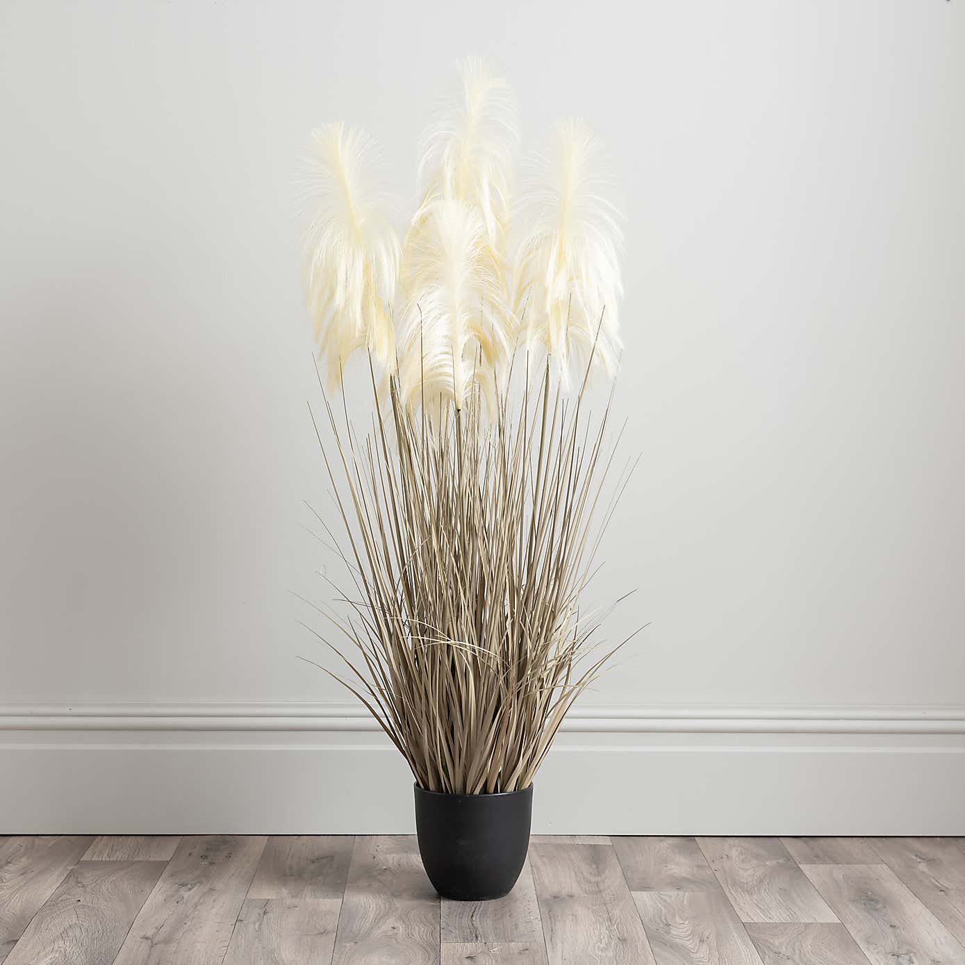 Artificial Cream Pampas Grass in Black Plant Pot