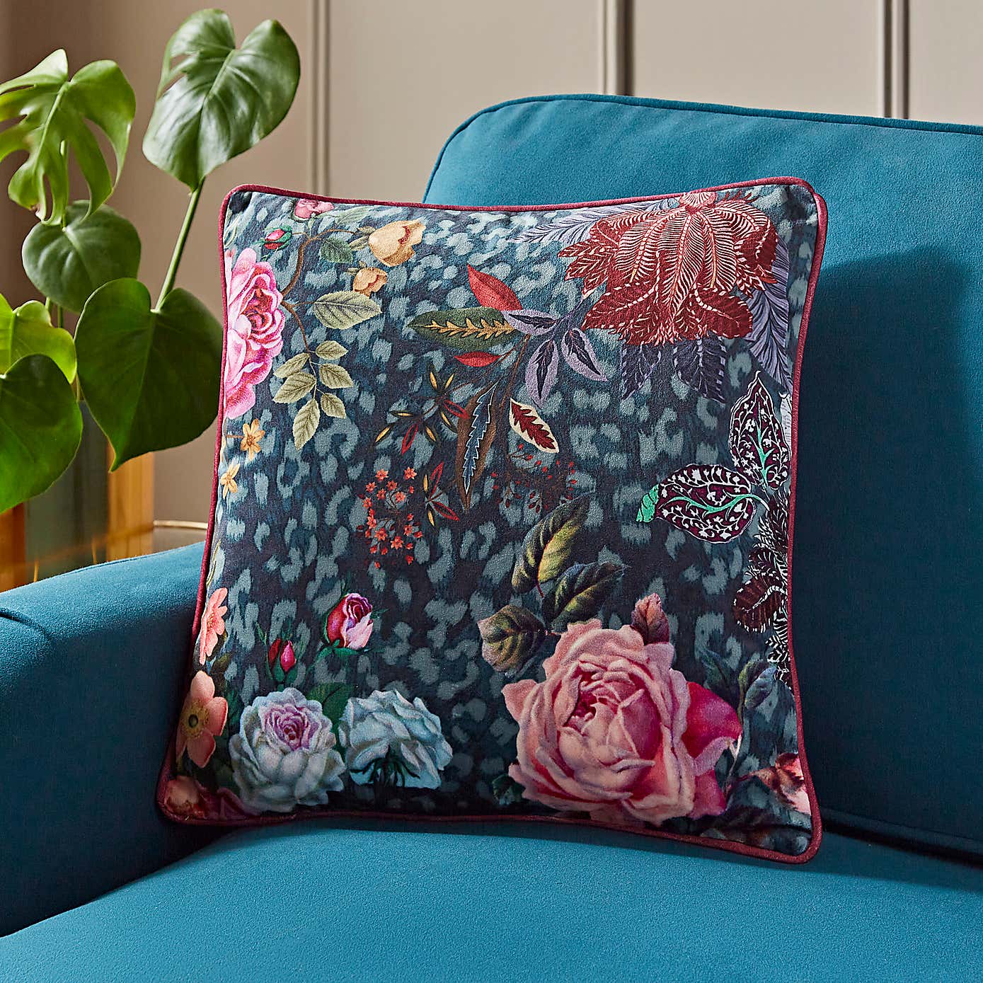 Leopard Floral Square Cushion Cover