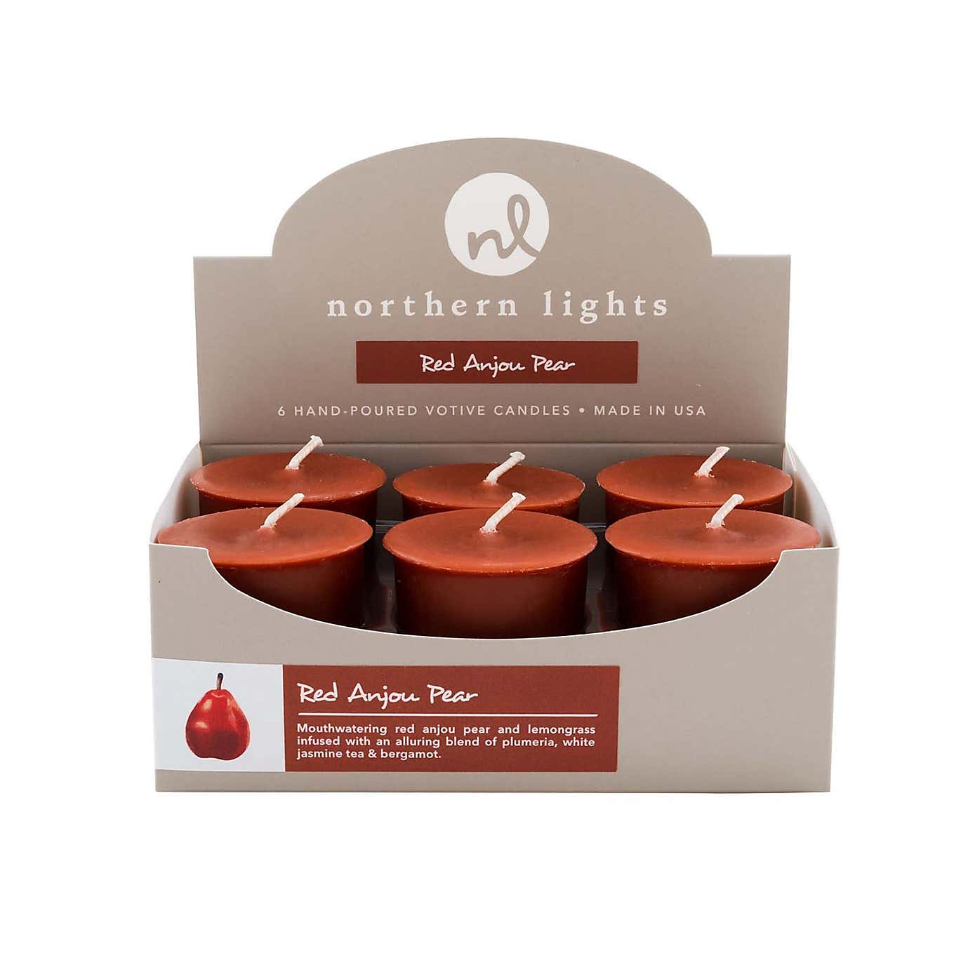 Northern Lights Red Anjou Pear Pack of 6 Votive Candles