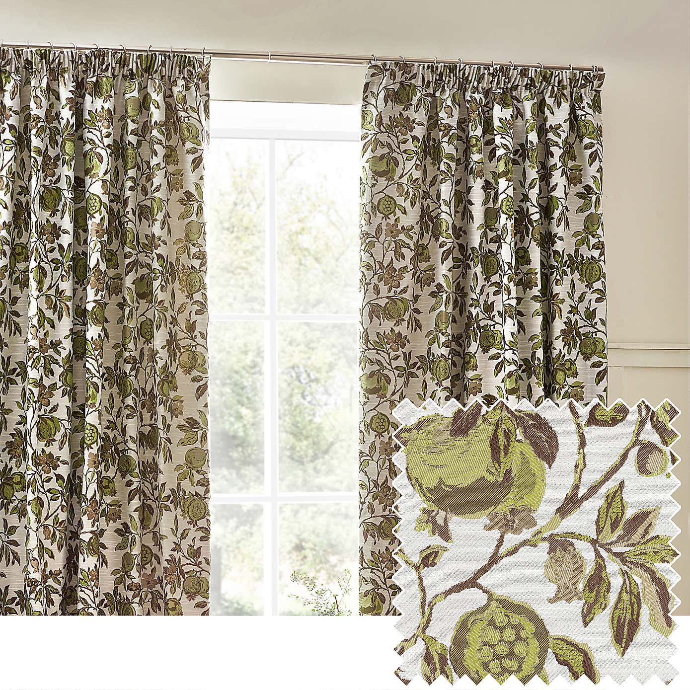 Pomegranate Green Pencil Pleat Curtains