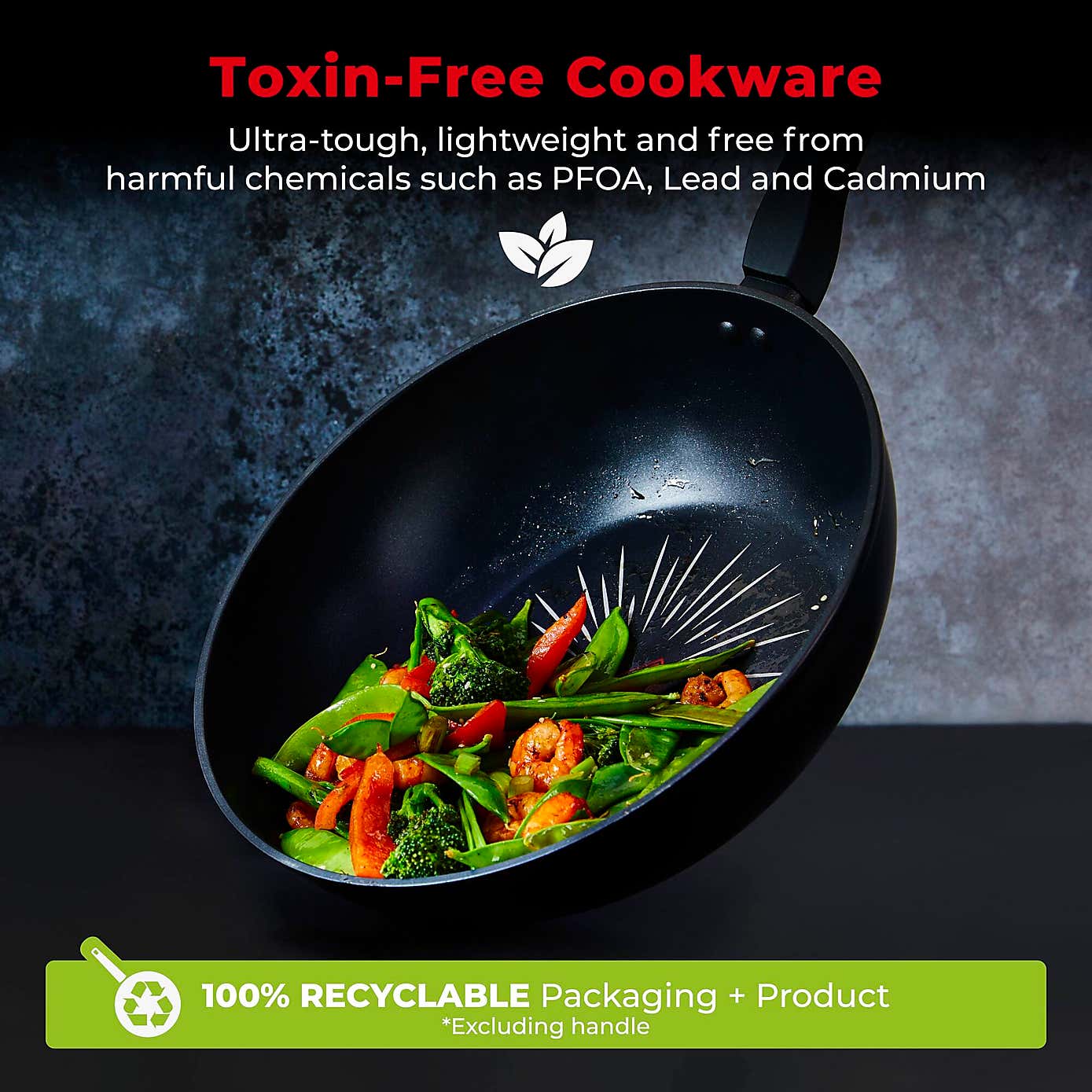 Tower Smart Start Non-Stick Forged Aluminium Wok, 28cm