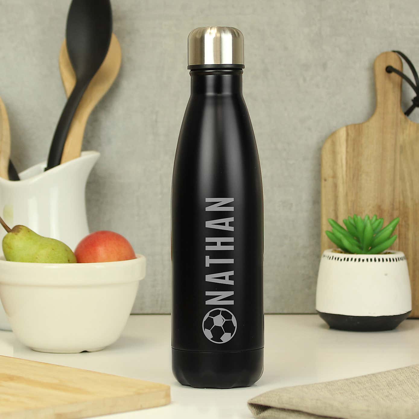 Personalised Football Metal Insulated Drinks Bottle
