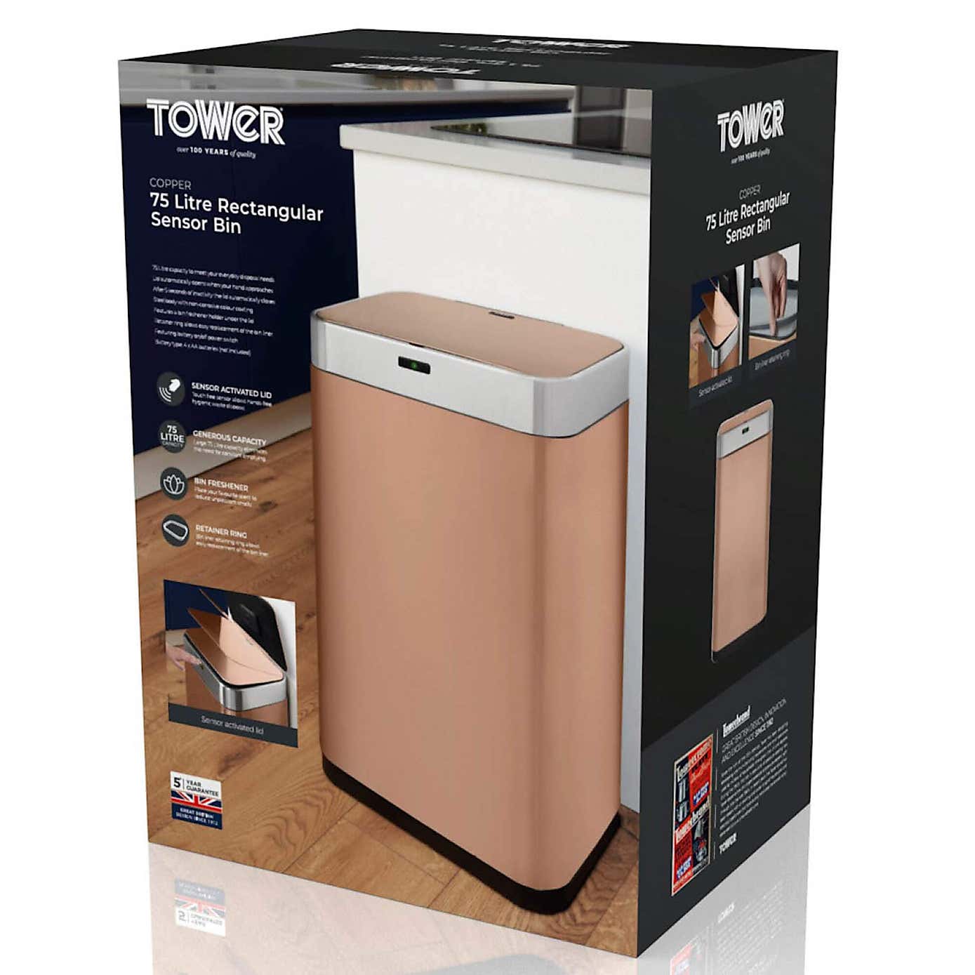 Tower 75L Rectangular Sensor Bin