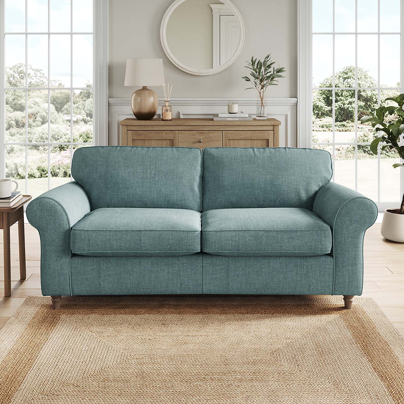 Flori 3 Seater Sofa, Tonal Plush Chenille